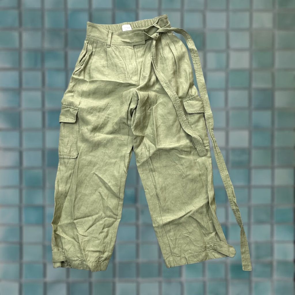 Aritzia Aritzia Pants Womens 0 Green Wilfred Kafka Cargo Pockets Linen Cropped Belted Pants Size 25" / US 0 / IT 36 - 1 Thumbnail