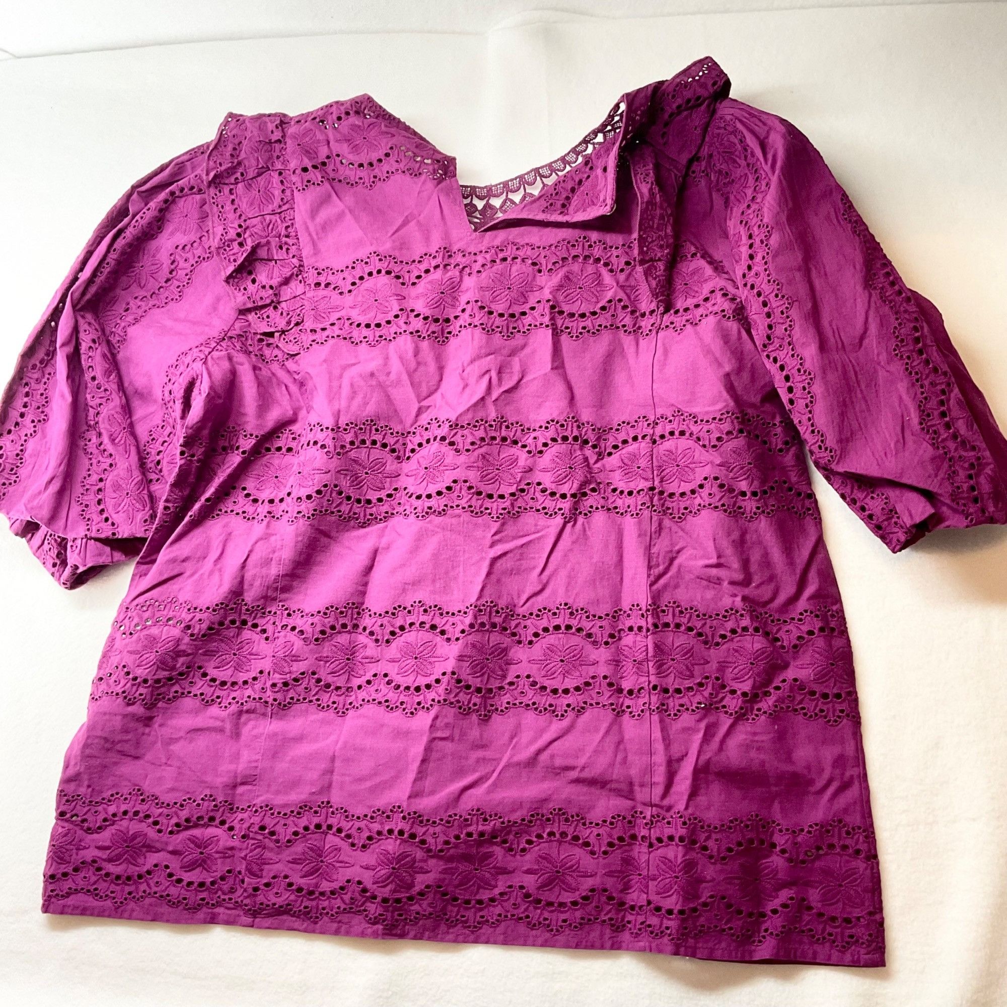 Sezane NWT Sezane Elsa Embroidered cotton Eyelet purple Top blouse Size M / US 6-8 / IT 42-44 - 5 Thumbnail