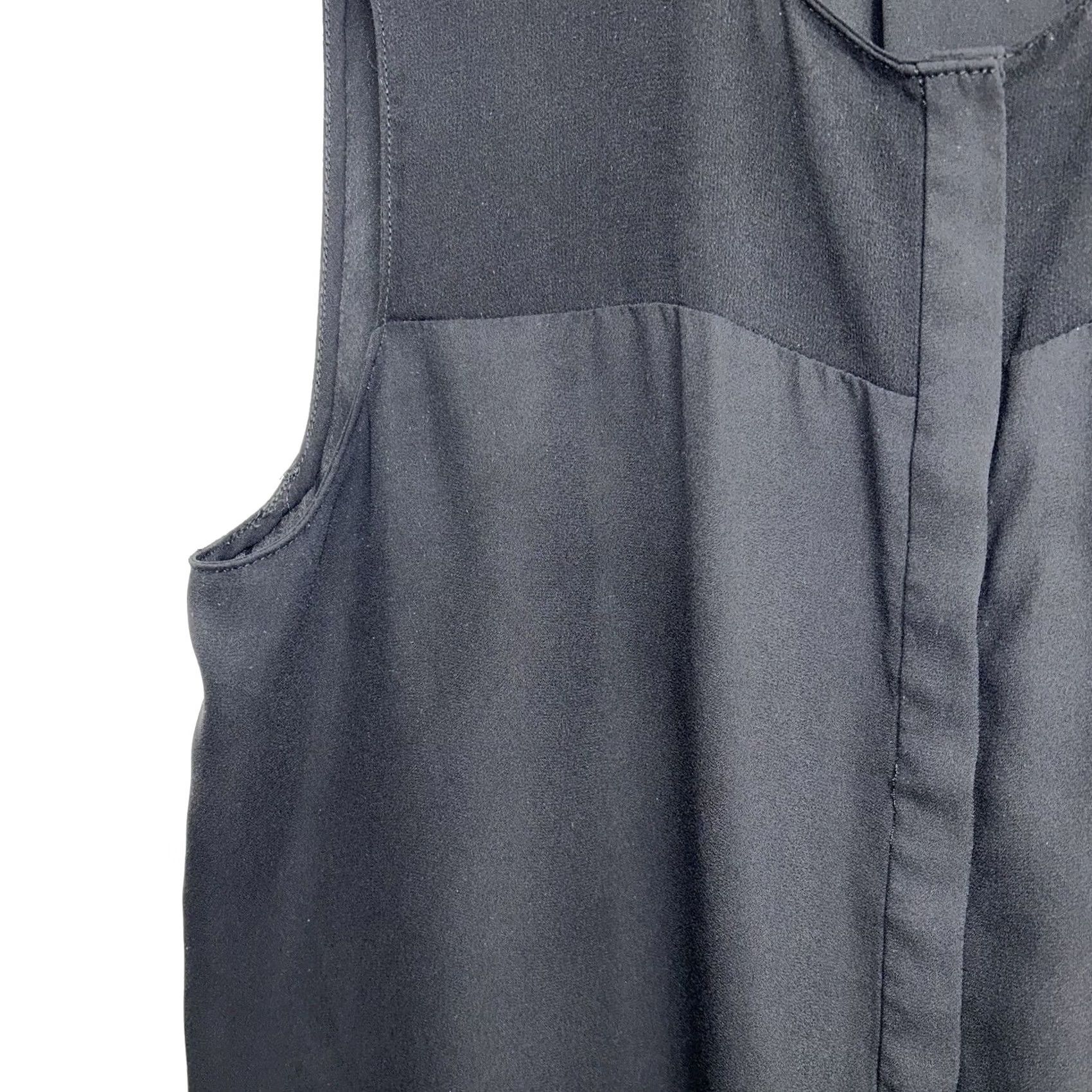 Vintage T Tahari Blouse Sleeveless Black Button Snap Round Neck Womens Medium Sheer Woven Polyester Size M / US 6-8 / IT 42-44 - 4 Thumbnail