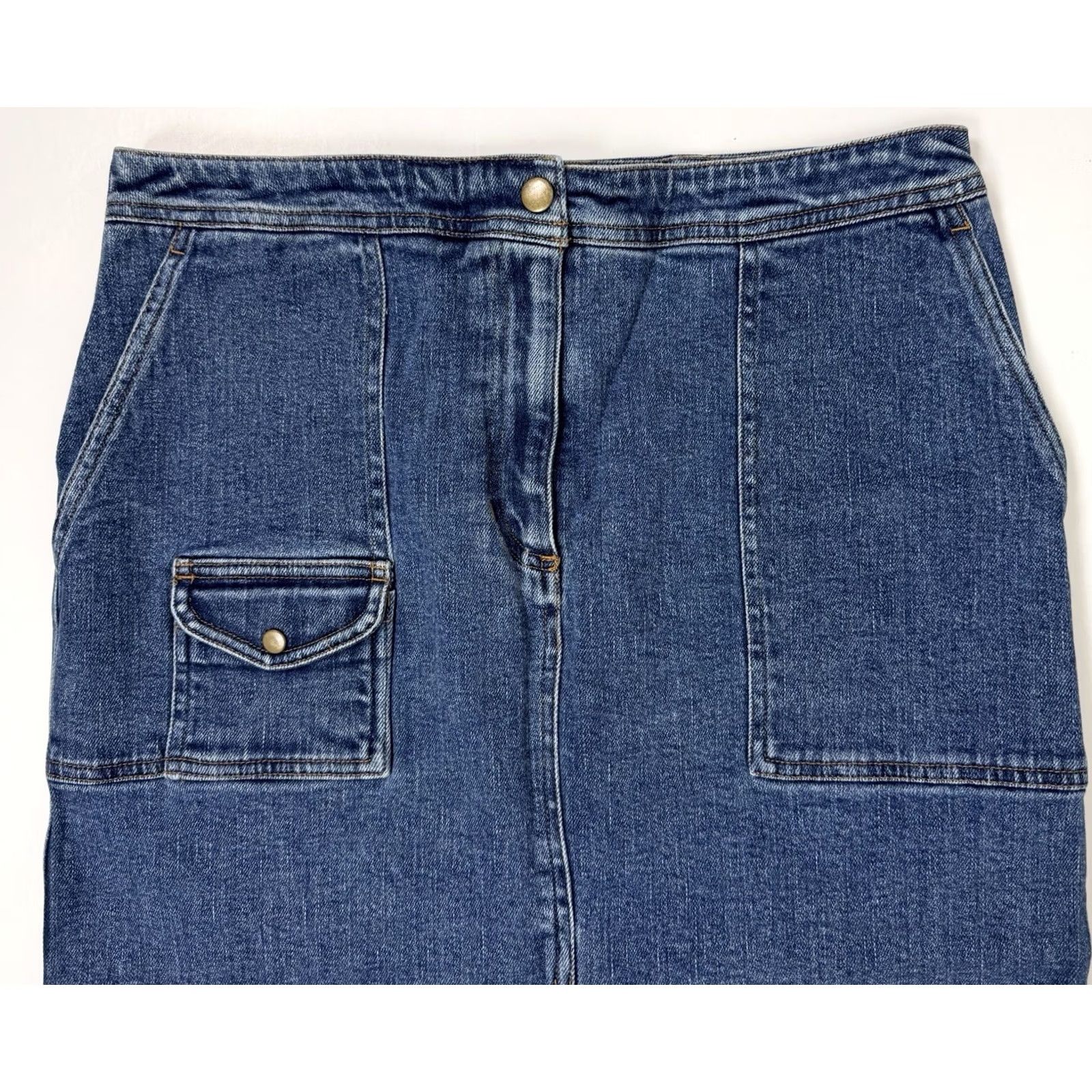 Jones New York VINTAGE Jones New York Denim Skirt Women M Knee Length 90s Y2K Grunge Retro Pockets Slit Stretch Dark Blue Mens? Size 32" / US 10 / IT 46 - 3 Thumbnail