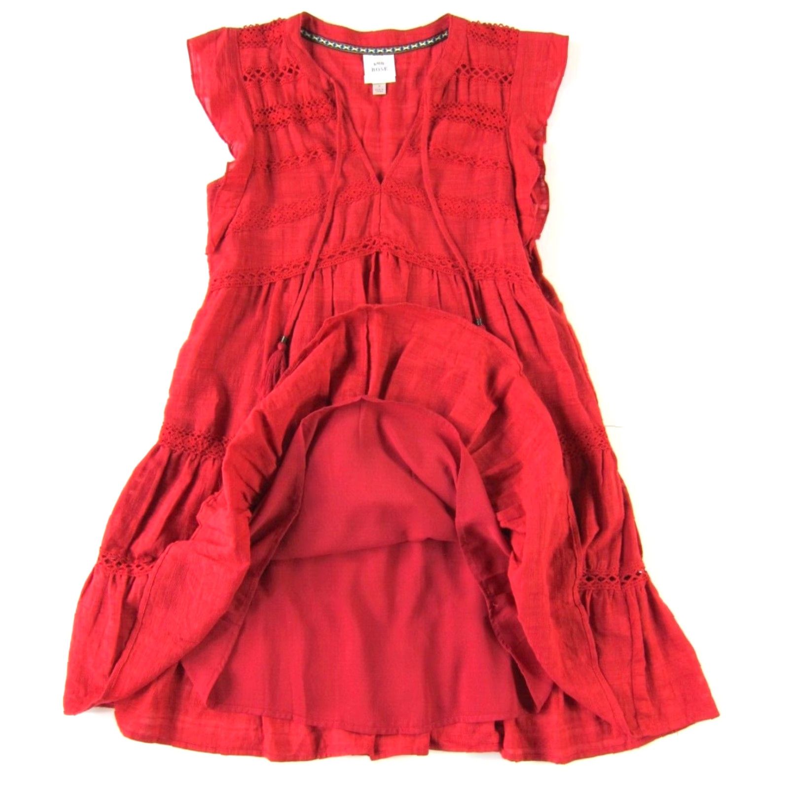 Vintage Knox Rose Cap Sleeve V-Neck Embroidered Cotton Smock Dress Small Red Size S / US 4 / IT 40 - 6 Thumbnail