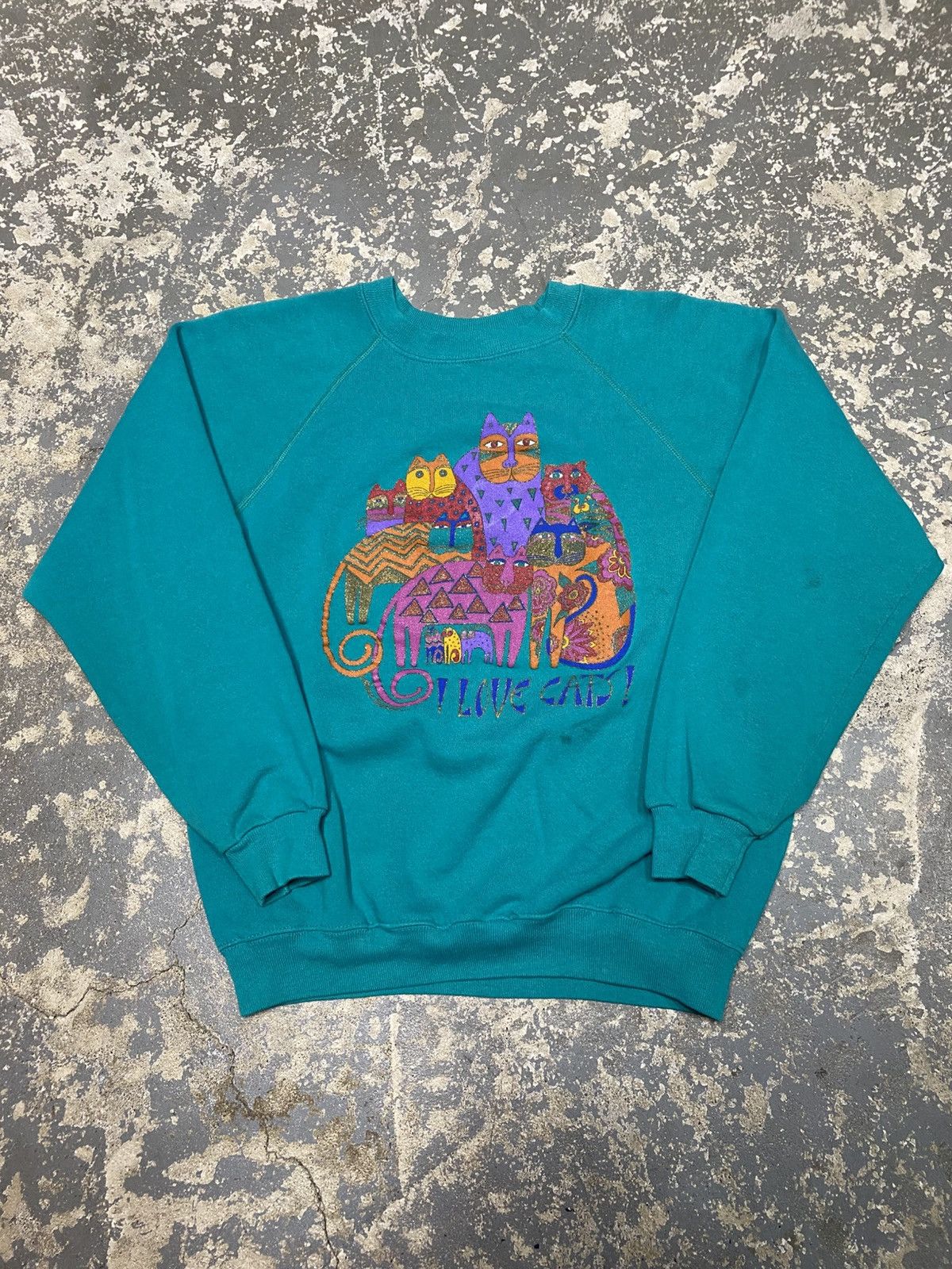 Vintage Vintage I Love Cats Cat Teal Pullover Crewneck SweatshirtUSA Size US L / EU 52-54 / 3 - 1 Thumbnail