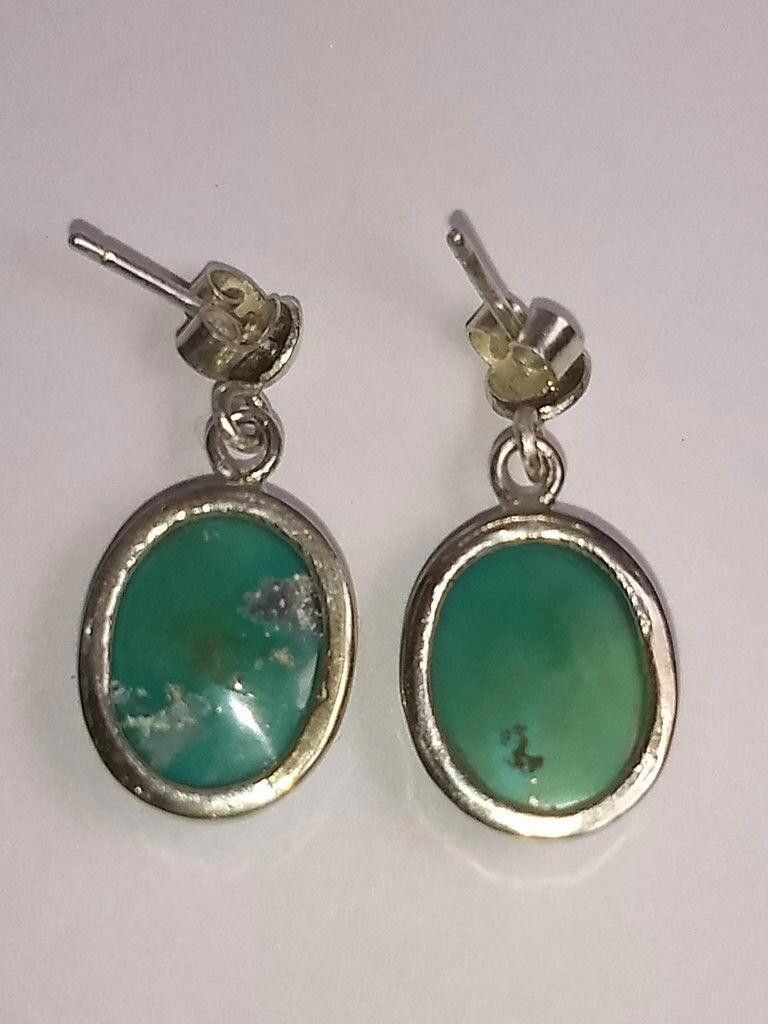 Designer Mexican Sterling Silver Turquoise Cabochon Dangle Earrings Size ONE SIZE - 5 Thumbnail