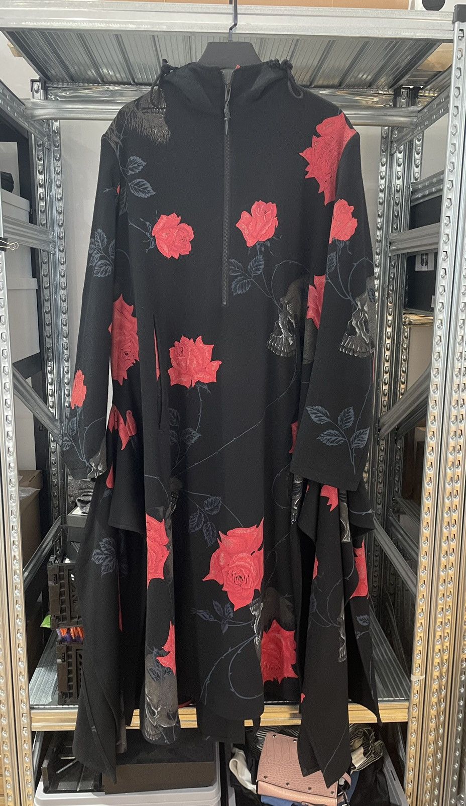 image of Yohji Yamamoto Skull And Rose Wool Coat 2014Aw in Black, Men's (Size Medium)