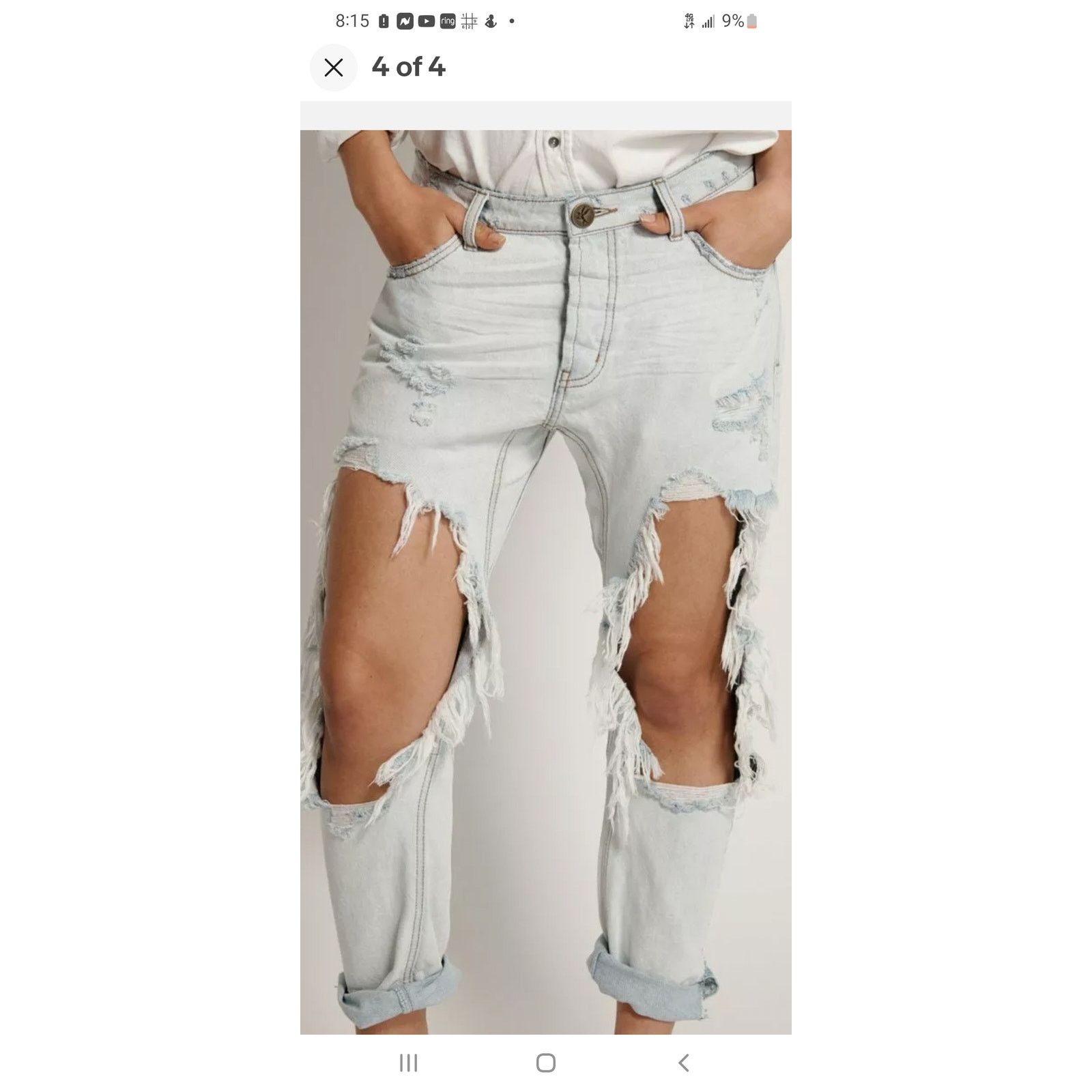 One Teaspoon New ONE TEASPOON Brando Saints Destroyed Denim Jeans $178 26 Size 26" / US 2 / IT 38 - 4 Thumbnail