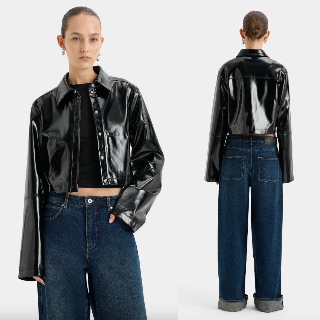 SIR. SIR. | Midnight Crop Black Patent Leather Jacket XS/S Size XS / US 0-2 / IT 36-38 - 4 Thumbnail