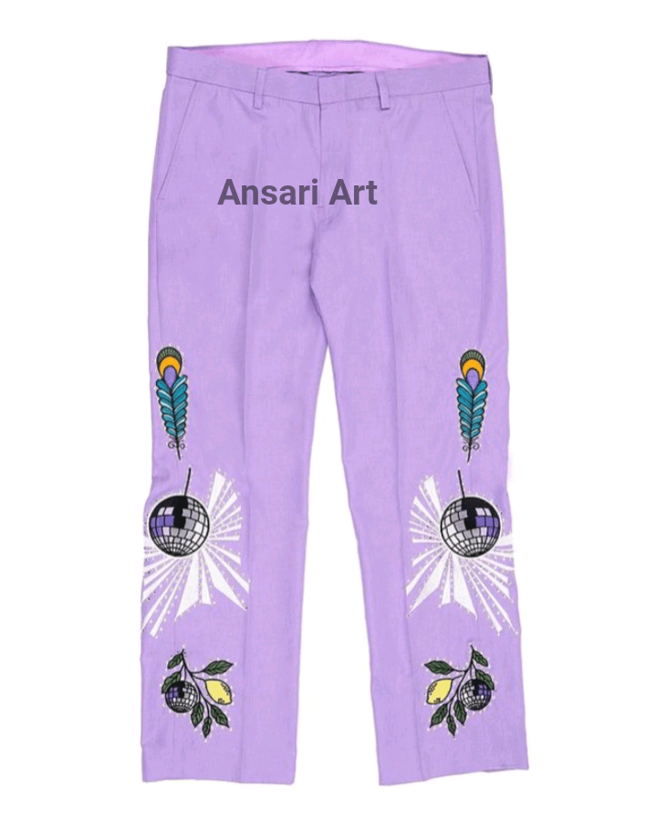 Designer Men Purple 2Pc Embroidered Cocktail Outfits Size 42L - 4 Thumbnail