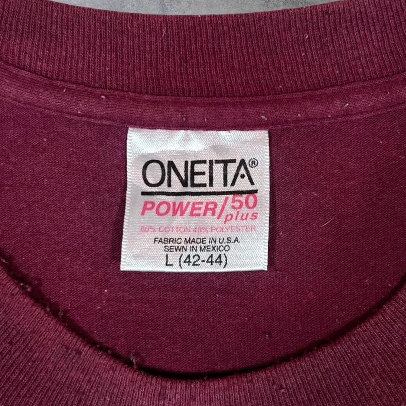 Vintage Vintage Oneita Las Vegas Souvenir Graphic T-Shirt L Men Burgundy 90s 90's 1990s Short Sleeve Round Neck Graphic Print Size US L / EU 52-54 / 3 - 3 Thumbnail