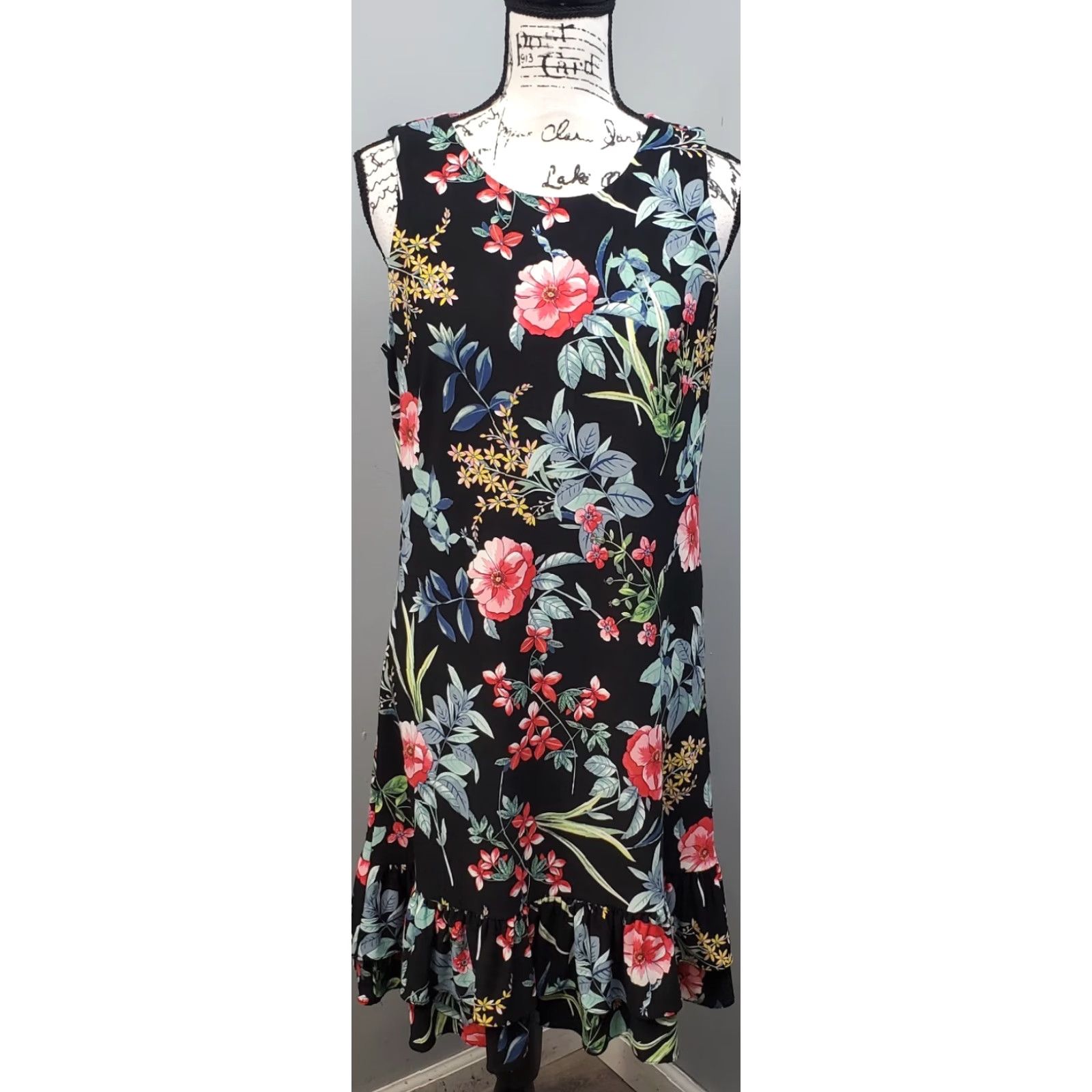 Tommy Hilfiger Tommy Hilfiger Tank Dress Womens Size 10 Multicolor Floral Overlay Sleeveless Ruffle Hem Midi Dress Size L / US 10 / IT 46 - 2 Thumbnail