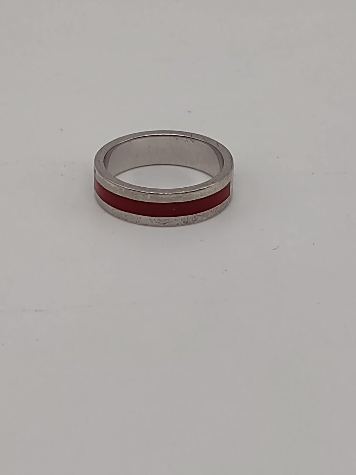 The Unbranded Brand Sterling Silver Red Black Inlay Band Ring Sz 8.75 Size ONE SIZE - 1 Thumbnail