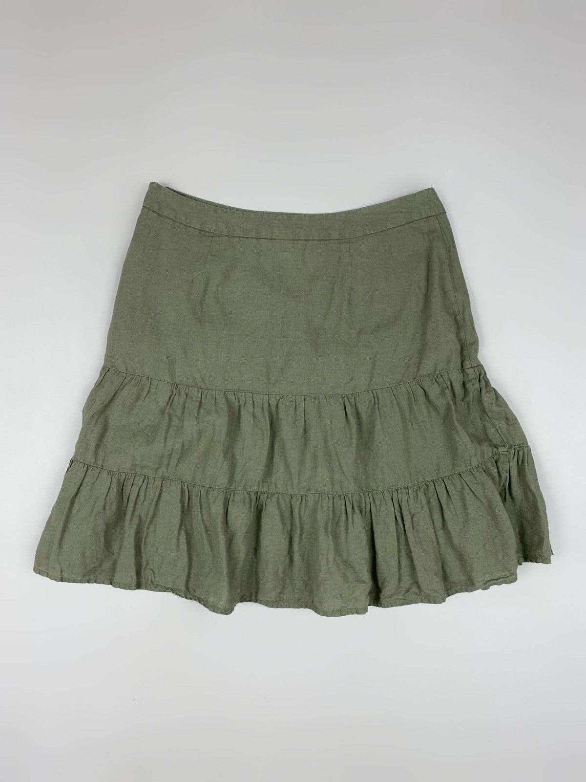 Gap Y2K Vintage Gap Olive Green Linen Tiered Ruffle Midi Skirt 6 Size 28" / US 6 / IT 42 - 6 Thumbnail