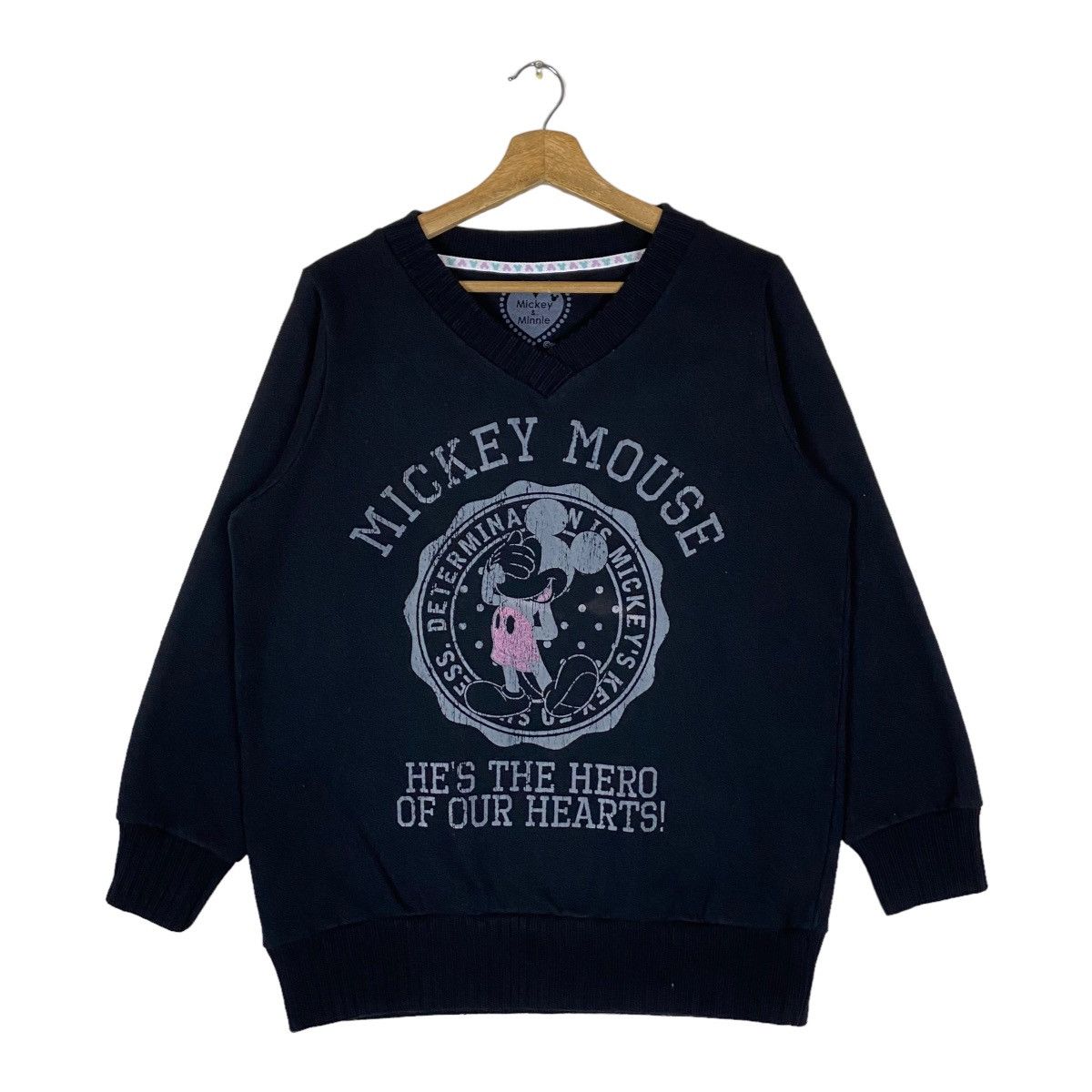 image of Vintage Disney Mickey & Minnie Mouse Spell Out Pullover in Black, Women's (Size XL)