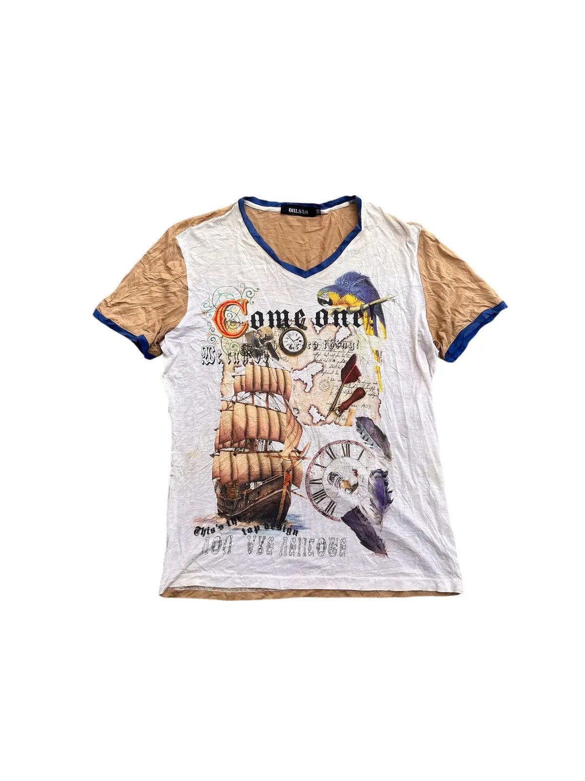 Japanese Brand Vintage BILSAS Y2K Graphic Tee - Nautical Pirate Macaw Print Size US S / EU 44-46 / 1 - 1 Thumbnail