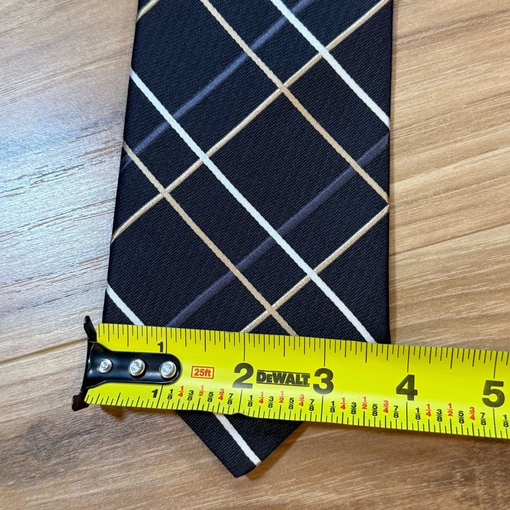 Tommy Hilfiger Tommy Hilfiger Black Silk Windowpane Tie USA 3.75” Classic Size 26 - 3 Thumbnail