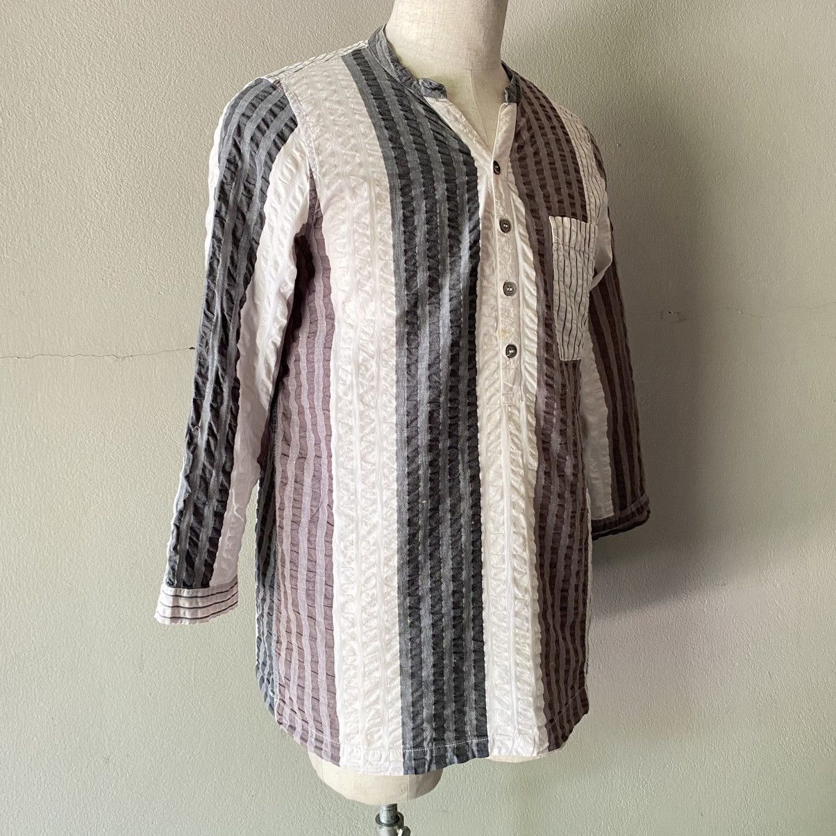 Y's Y's for living Striped Cotton Grandad Shirt Size US XL / EU 56 / 4 - 24 Thumbnail