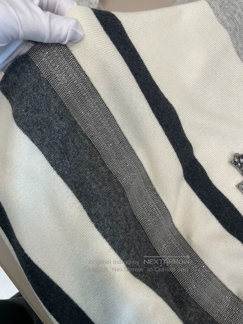 Brunello Cucinelli Brunello Cucinelli Gray White Black Striped Cashmere Knitw Size M / US 6-8 / IT 42-44 - 6 Thumbnail