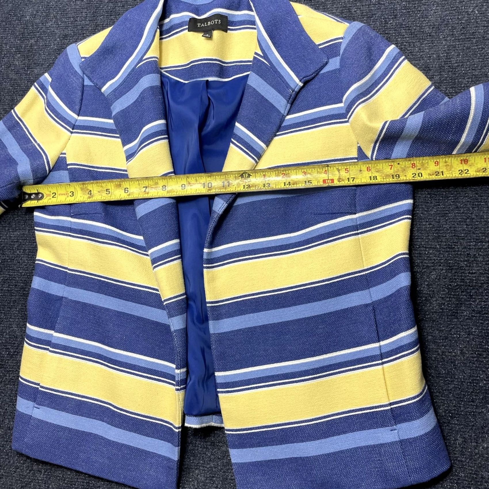Talbots Talbots Womens Blazer Jacket - 6 Grey White Stripe Open Front Lined Career Work Size M / US 6-8 / IT 42-44 - 7 Thumbnail