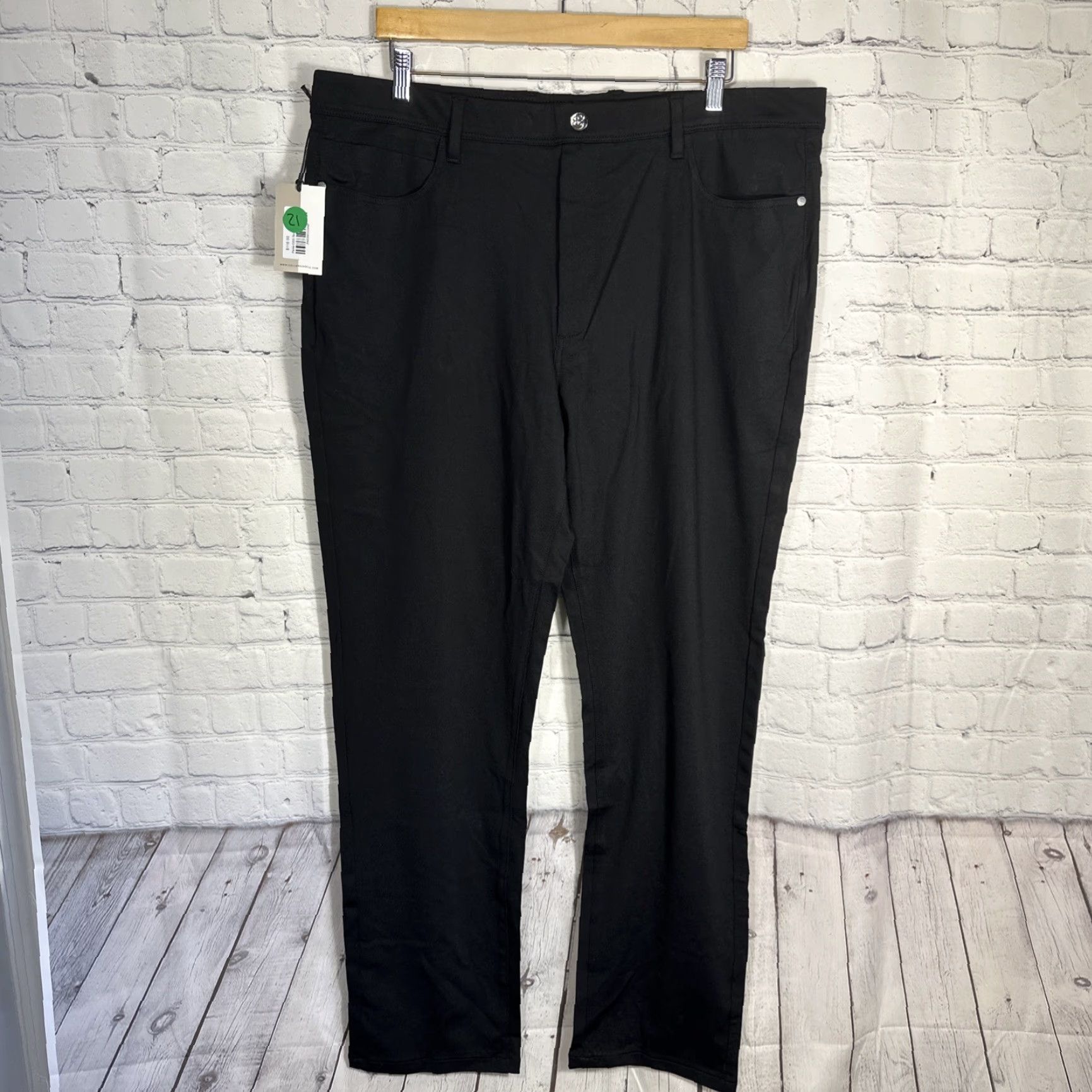CO Collars and Co CEO Pull On Pants Black 40x32 Men Pants Straight Leg Regular Waist 40 Slim Stretch Golf Chino Wrinkle Resistant Pockets Size US 40 / EU 56 - 2 Thumbnail