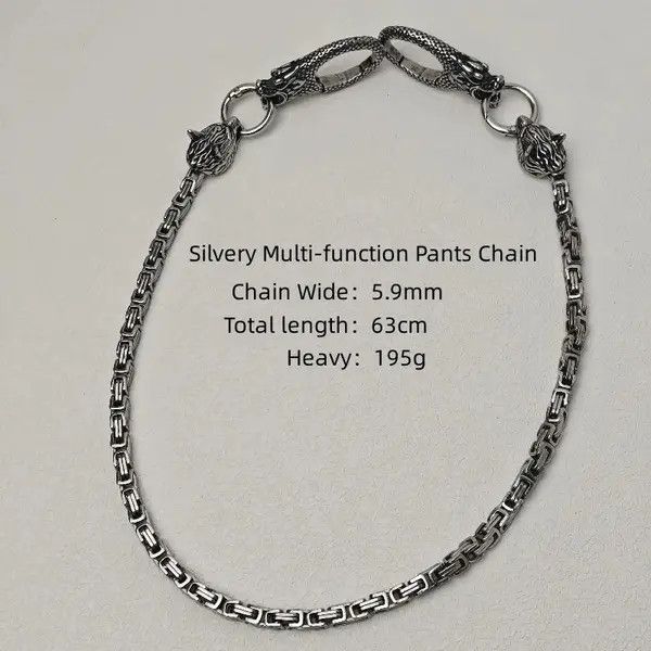 Japanese Brand Shii Stainless Steel Wolf Head Punk Pants Chain Silver Size ONE SIZE - 1 Thumbnail