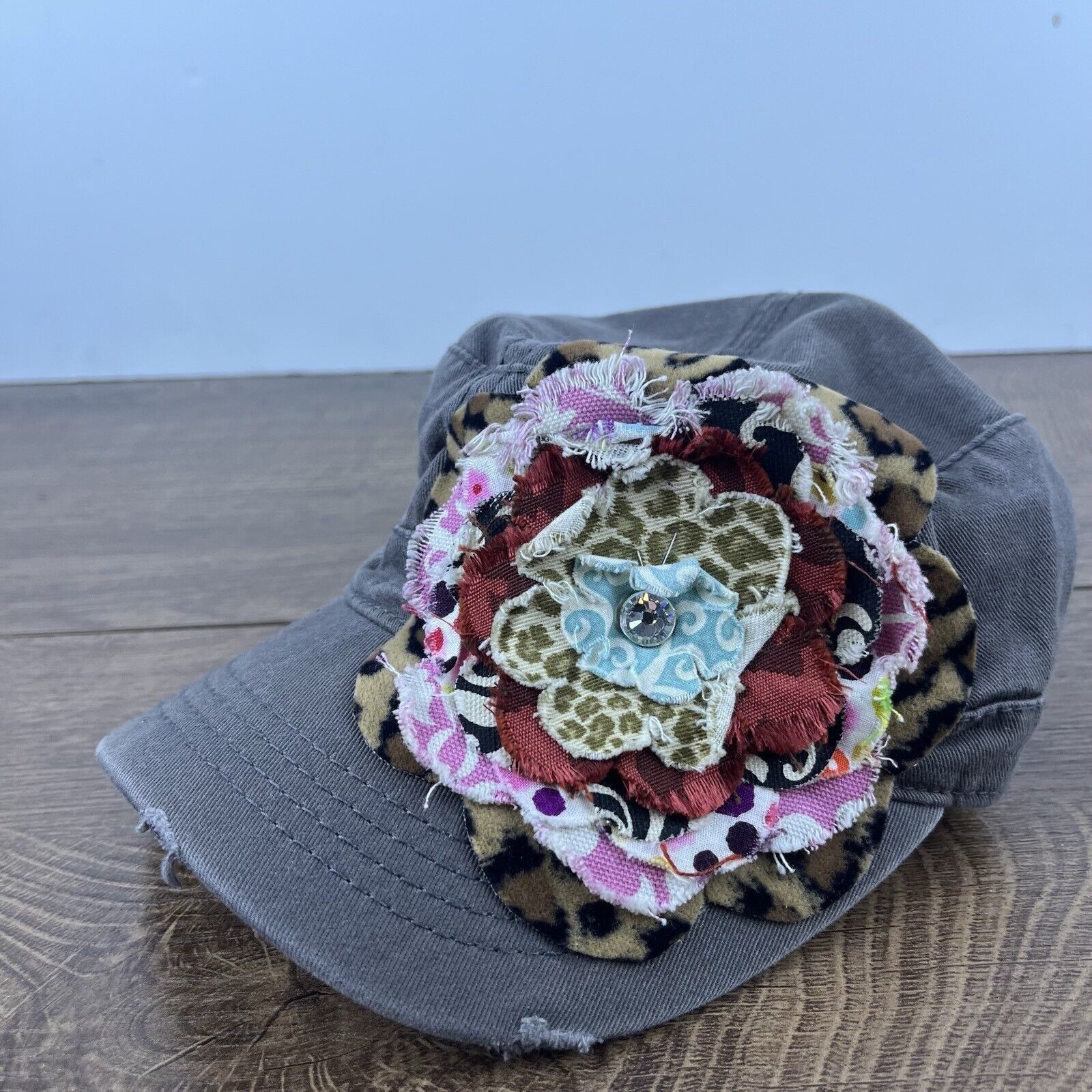 Other Womens Flower Hat Gray Hat Adjustable Hat Gray Adult Hat Size ONE SIZE - 1 Thumbnail