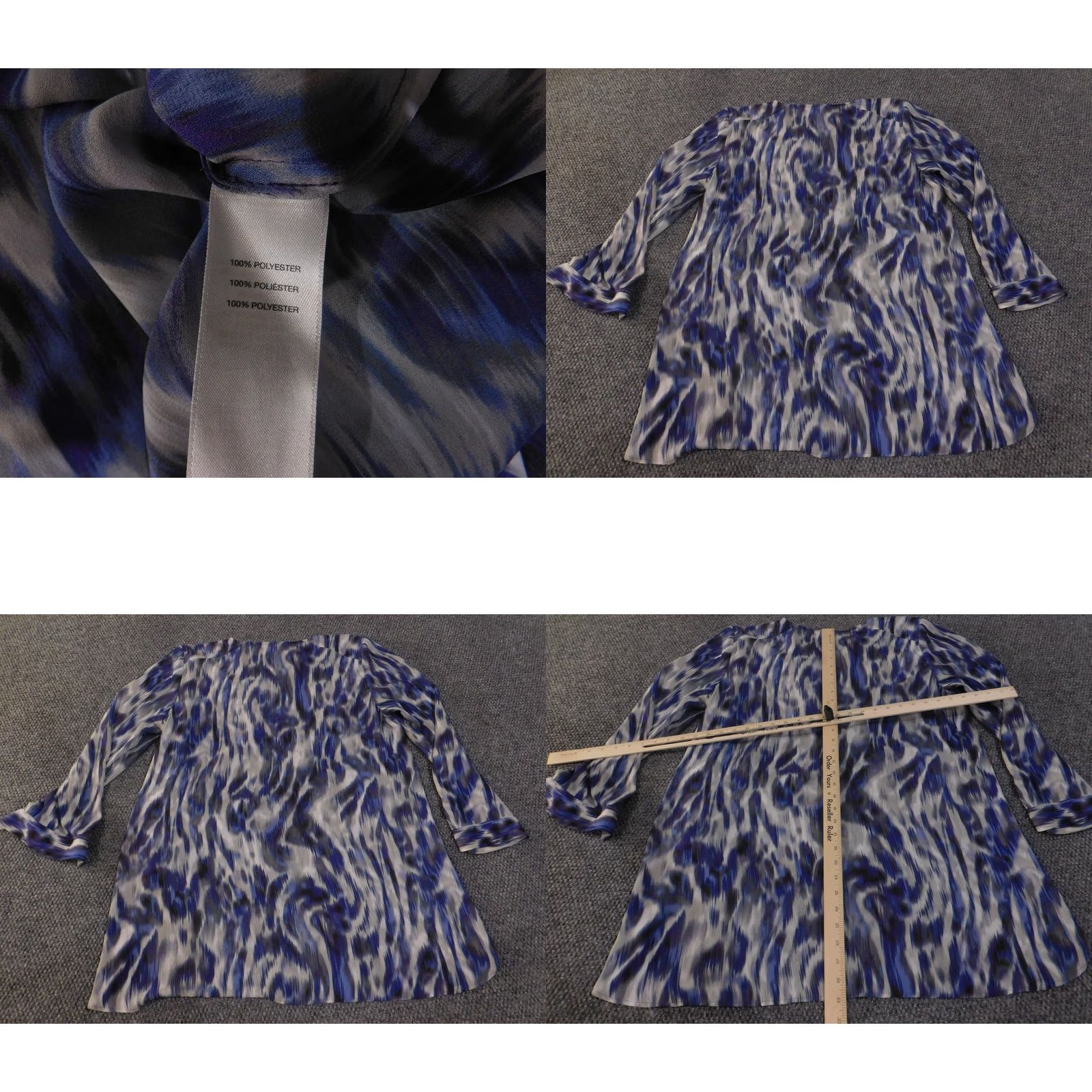 Vintage Chico's Tunic Blouse Long Sleeve Blue Gray Abstract V-Neck 2 Womens Shirt Casual Blouse Size XS / US 0-2 / IT 36-38 - 8 Thumbnail