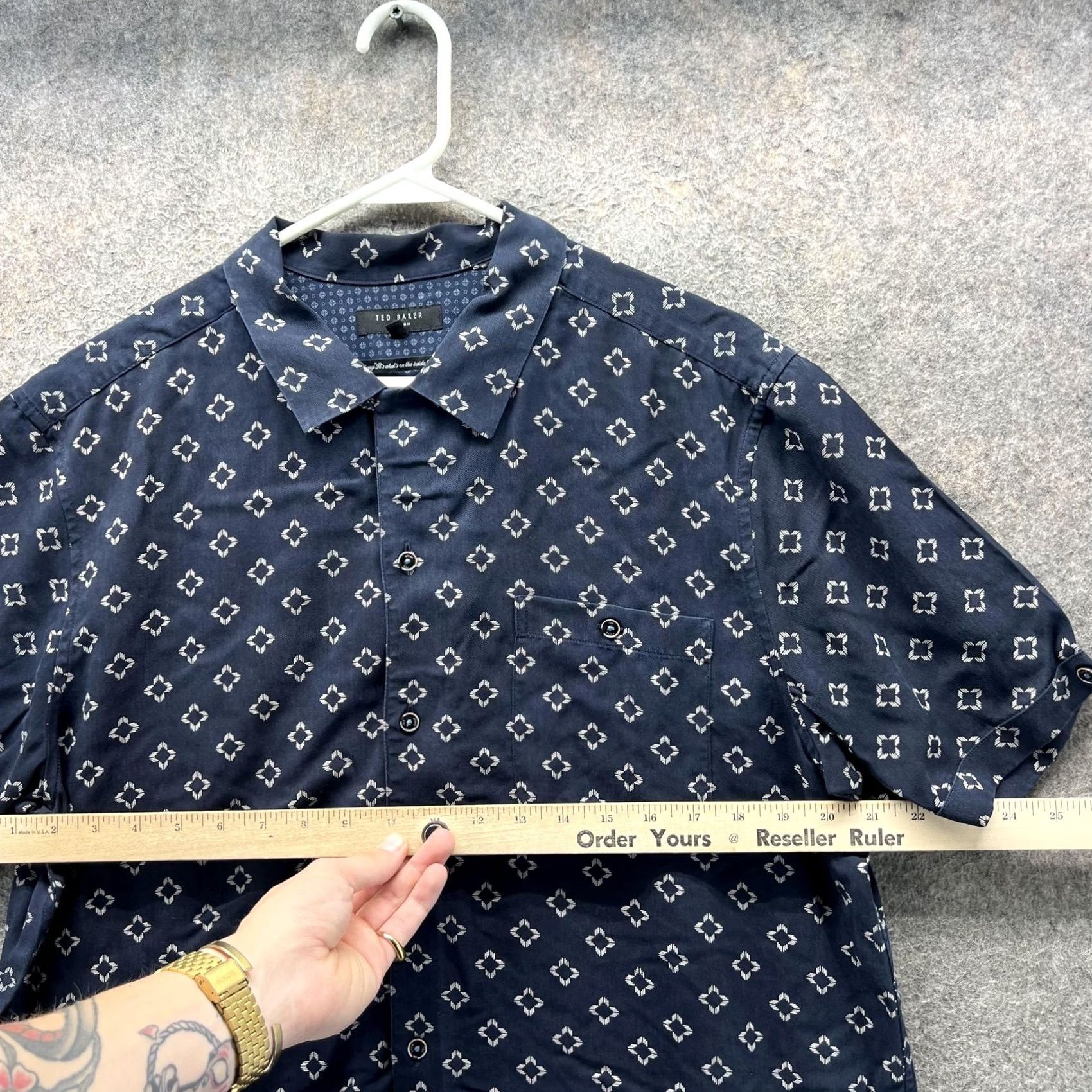 Ted Baker Ted Baker Shirt Mens XL Blue Geometric Short Sleeve Button Front Casual Top 5 Size US S / EU 44-46 / 1 - 4 Thumbnail