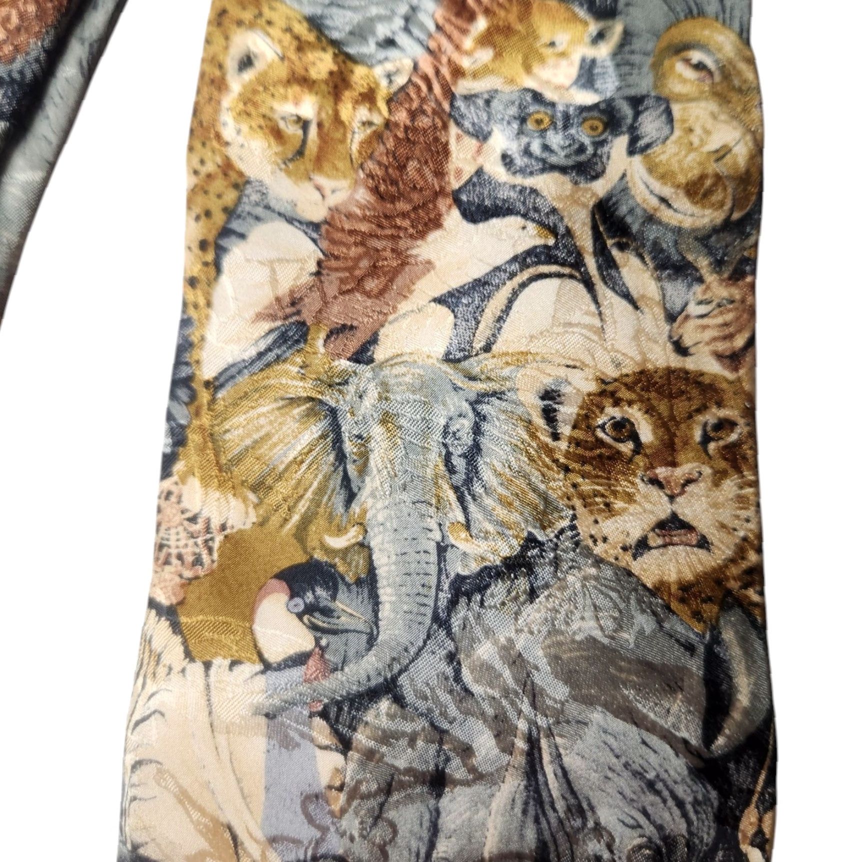 Vintage VINTAGE Endangered Species Jungle Animals Elephants Rhino Cheetah Silk Neck Tie Size ONE SIZE - 6 Thumbnail