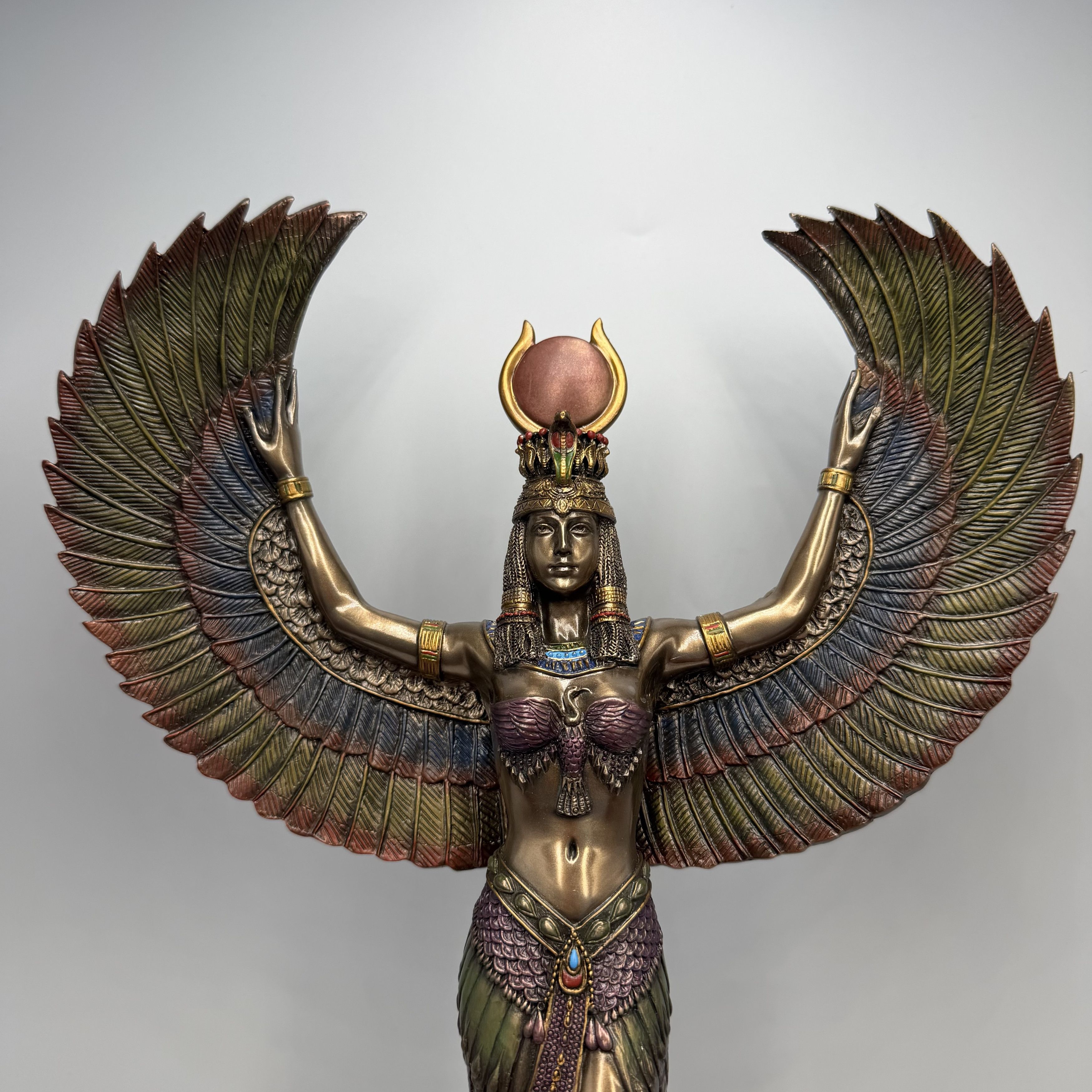 Vintage Isis Goddess Statue Bronze Finish Egyptian Winged Figurine Size ONE SIZE - 1 Thumbnail