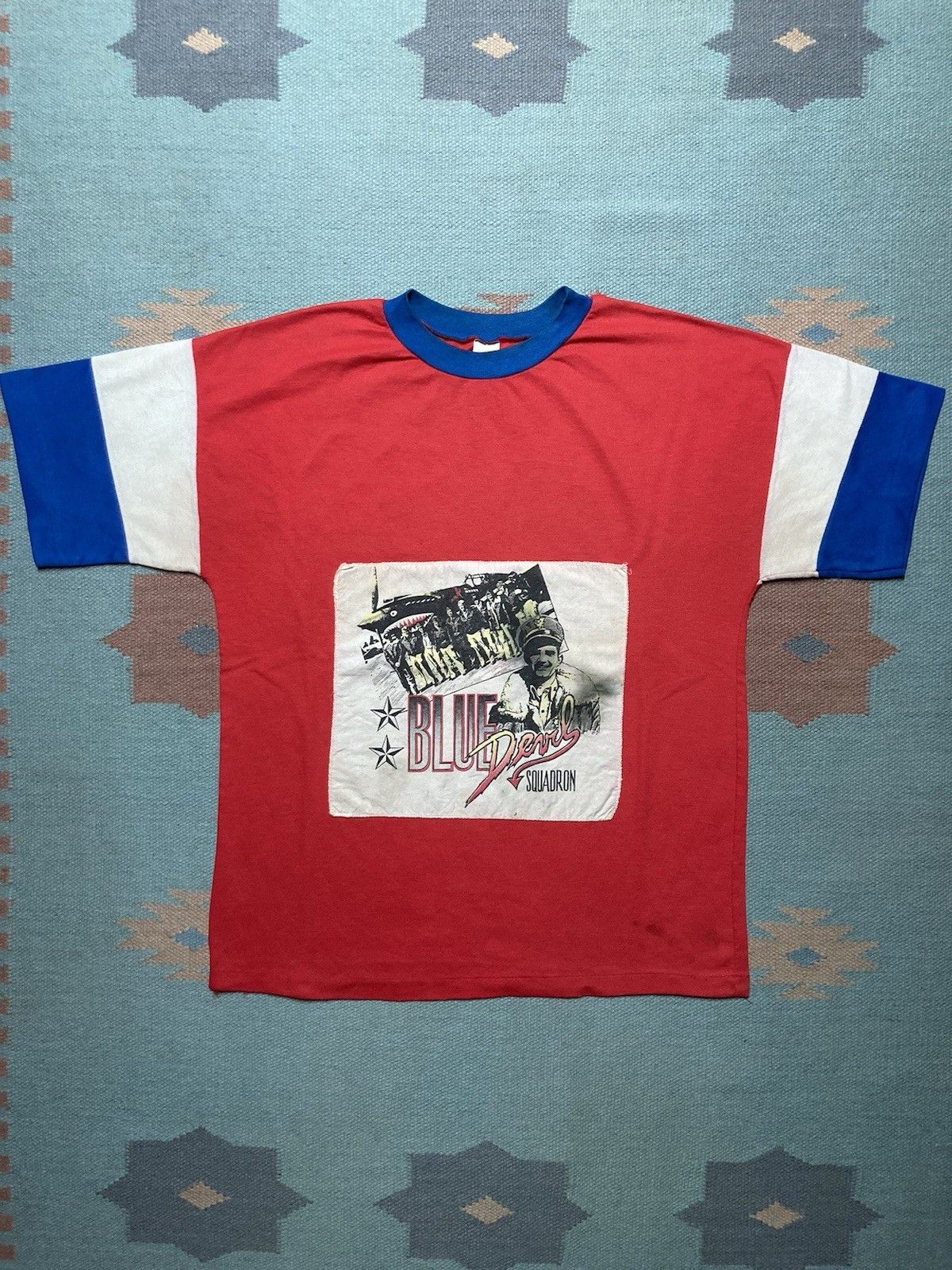 Vintage 70s t shirt blue devil squadron red white blue bomber L Size US L / EU 52-54 / 3 - 1 Thumbnail