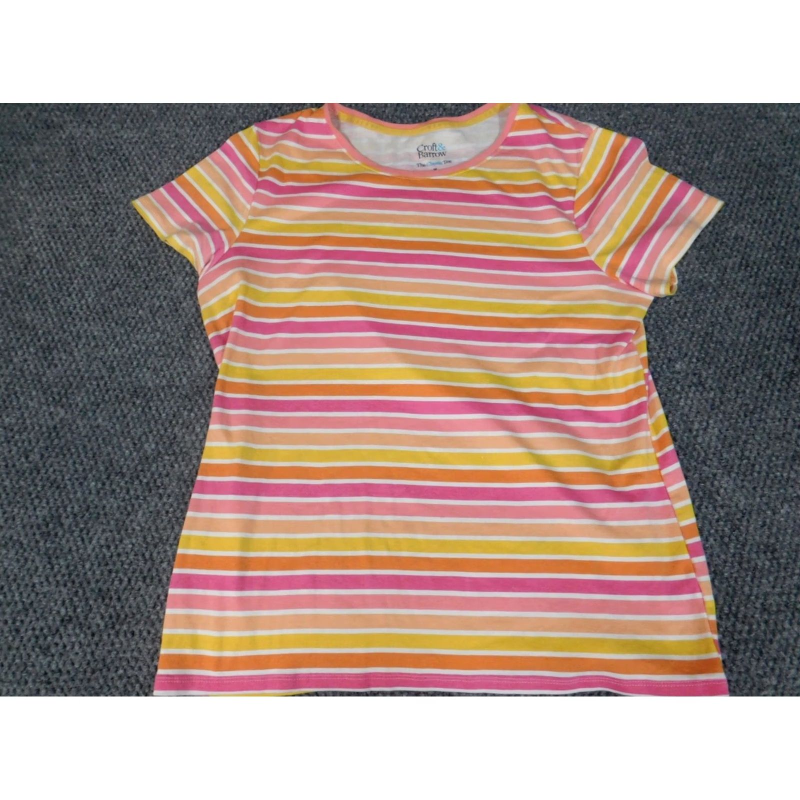 Croft & Barrow Croft & Barrow Womens Shirt Medium Pink Striped Crewneck Blouse Short Sleeve Casual breathable Classic Mens? Womens Size M / US 6-8 / IT 42-44 - 3 Thumbnail