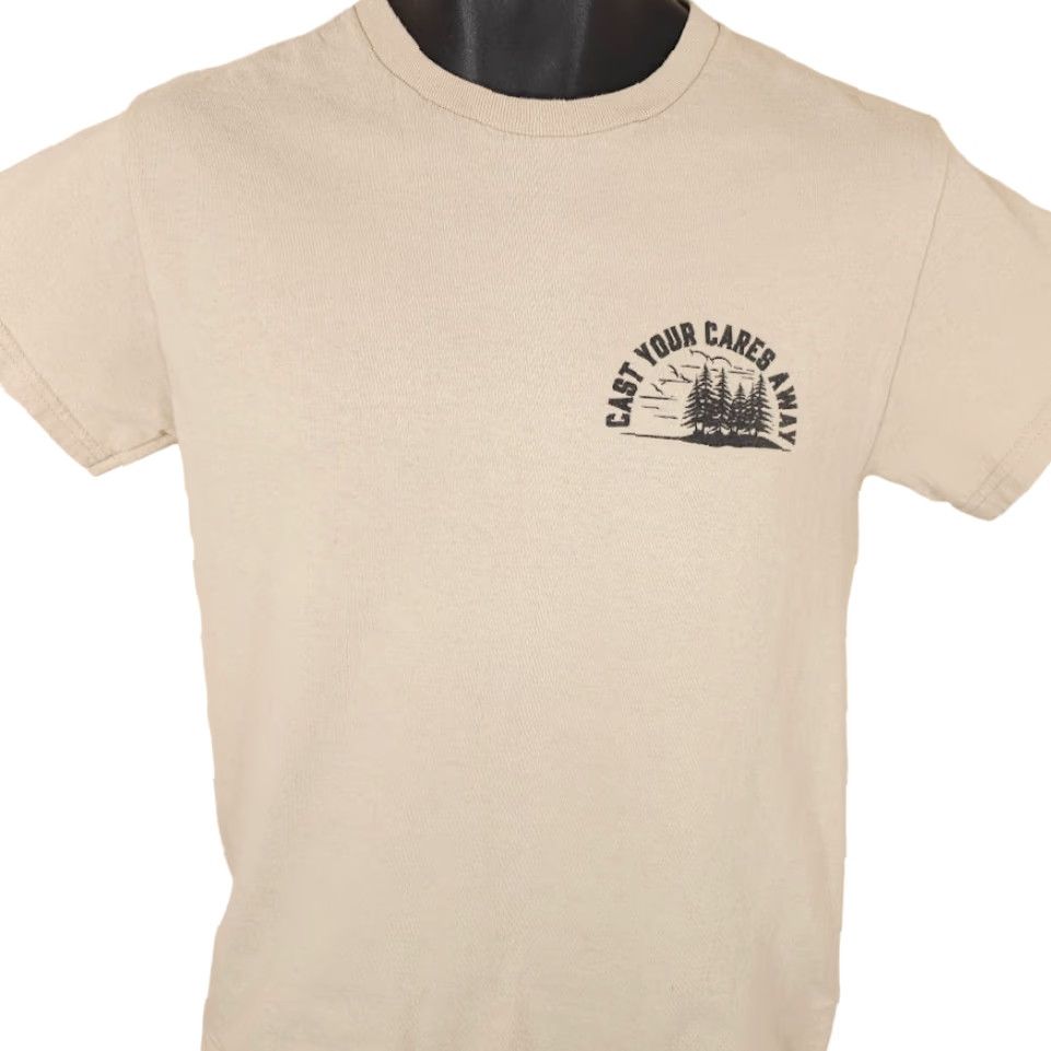 Vintage Retrofit Fishing T Shirt Mens Size S Beige Cast Your Cares Away Skeleton Size US S / EU 44-46 / 1 - 2 Thumbnail