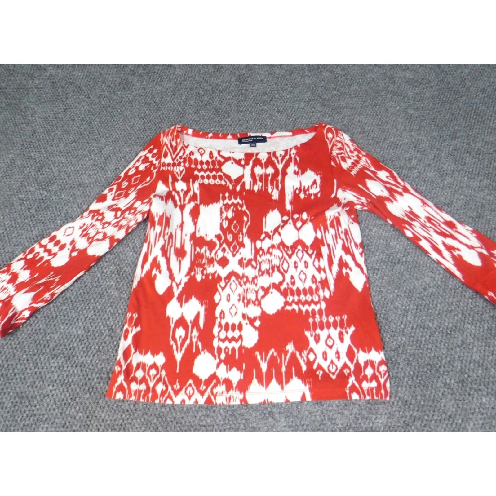 Jones New York Jones New York Blouse Shirt Womens S Red Geometric Classic Cotton Stretch Crew Neck Pullover Cap Sleeve Vintage No Size S / US 4 / IT 40 - 2 Thumbnail