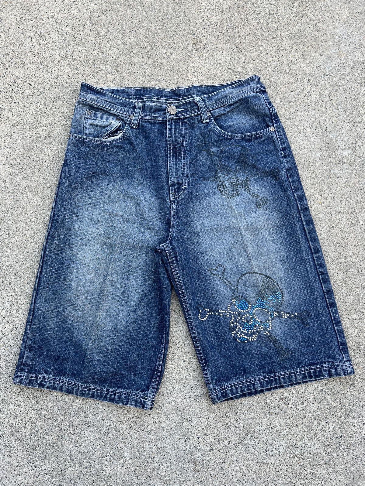 JNCO × Southpole Vintage Sacred Cult Indigo Loose Baggy Denim Shorts Size 34’ Size US 34 / EU 50 - 1 Thumbnail