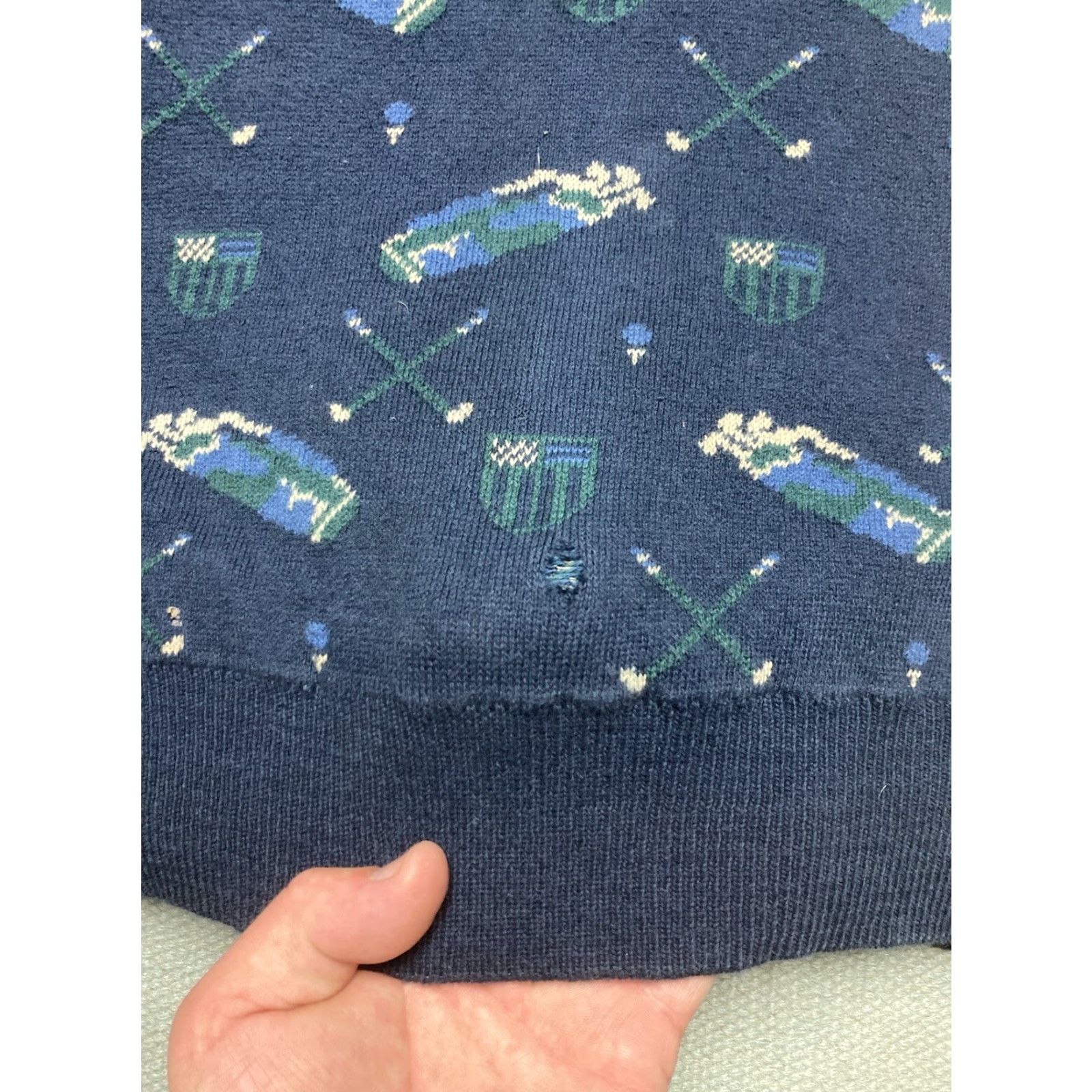 Izod VINTAGE IZOD Crewneck Sweater Mens Sweatshirt Golf Heavy Distressed BLUE Large Knit Cotton Pullover Crew Neck Golf IZOD Size US L / EU 52-54 / 3 - 2 Thumbnail