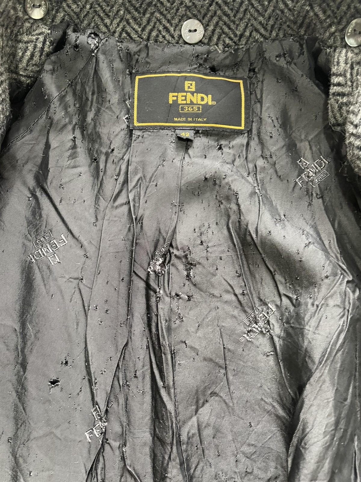 Fendi 90s Fendi Herringbone Alpaca Mohair Long Coat Size US L / EU 52-54 / 3 - 16 Thumbnail