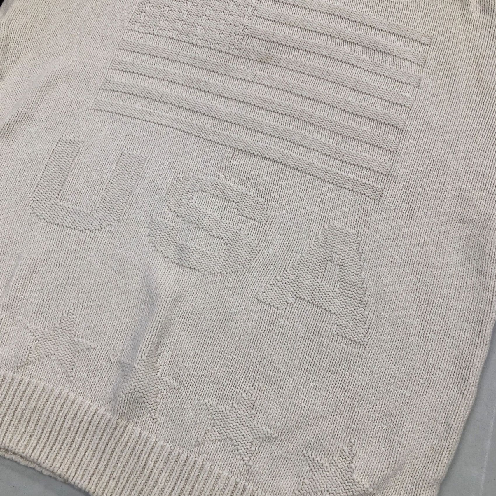 Nique VINTAGE Men’s VTG 90s Old Glory Embossed USA Flag Knit Sweater Size L Made In USA White Crew Neck Pullover Cotton Flag Mens Size US L / EU 52-54 / 3 - 4 Thumbnail