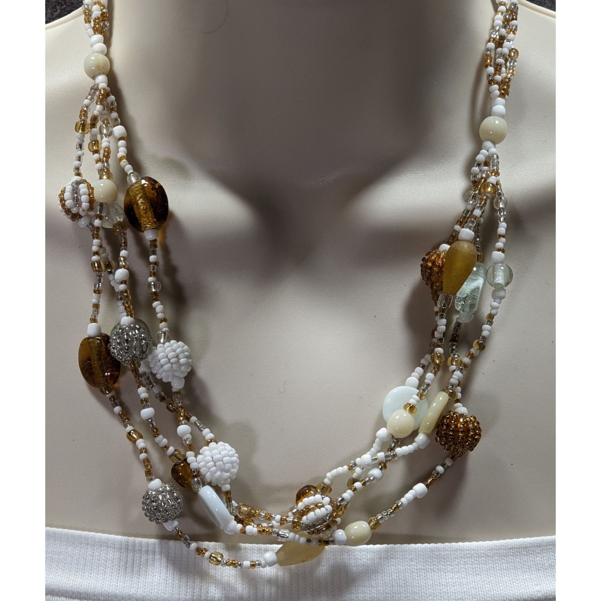 Handmade Handmade Vintage Earth Tone Beaded Multi-Strand Necklace Size ONE SIZE - 3 Thumbnail