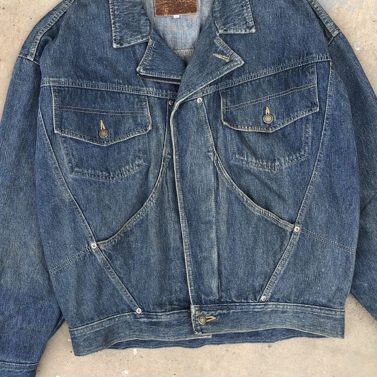 Vintage Vintage 1980s Denim Bomber Buckle Jacket Pockets Size US L / EU 52-54 / 3 - 3 Thumbnail
