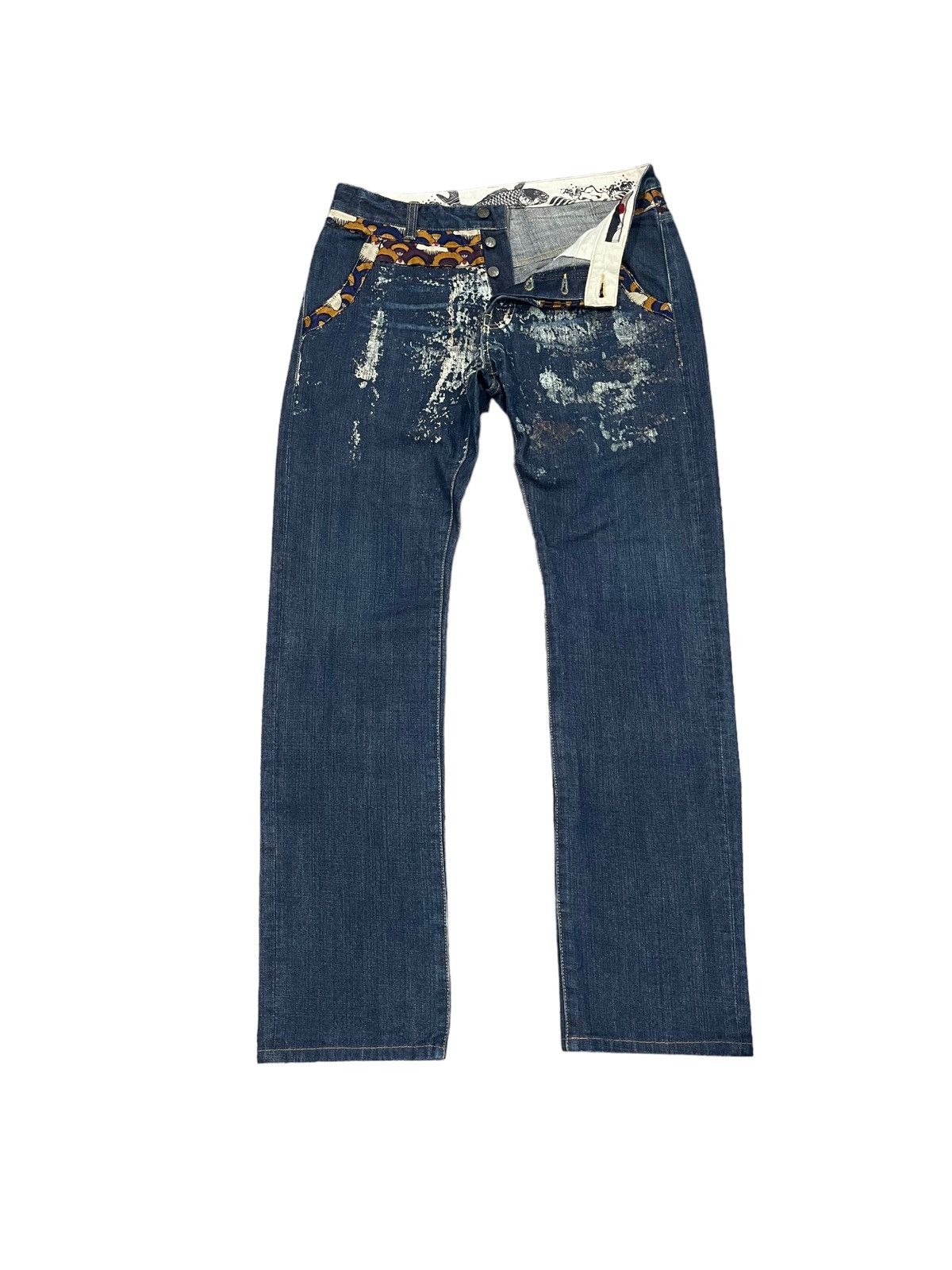 Japanese Brand × Vintage Vintage Gemstone Style Sukajan Koi Fish Denim Jeans Size US 32 / EU 48 - 3 Thumbnail
