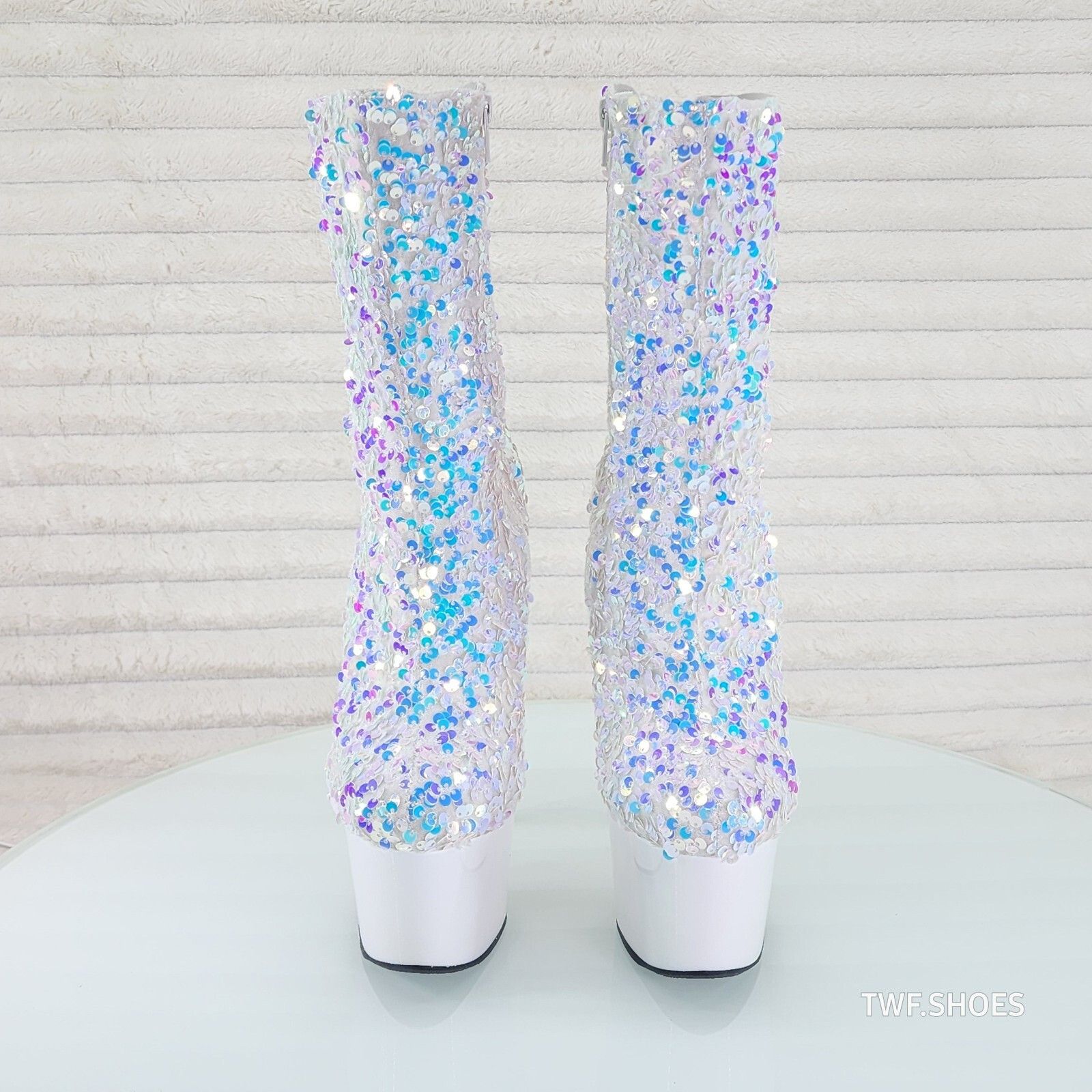 Other Adore 1042 White Multi Sequin High Heel Platform Ankle Boots Size US 7 / IT 37 - 5 Thumbnail