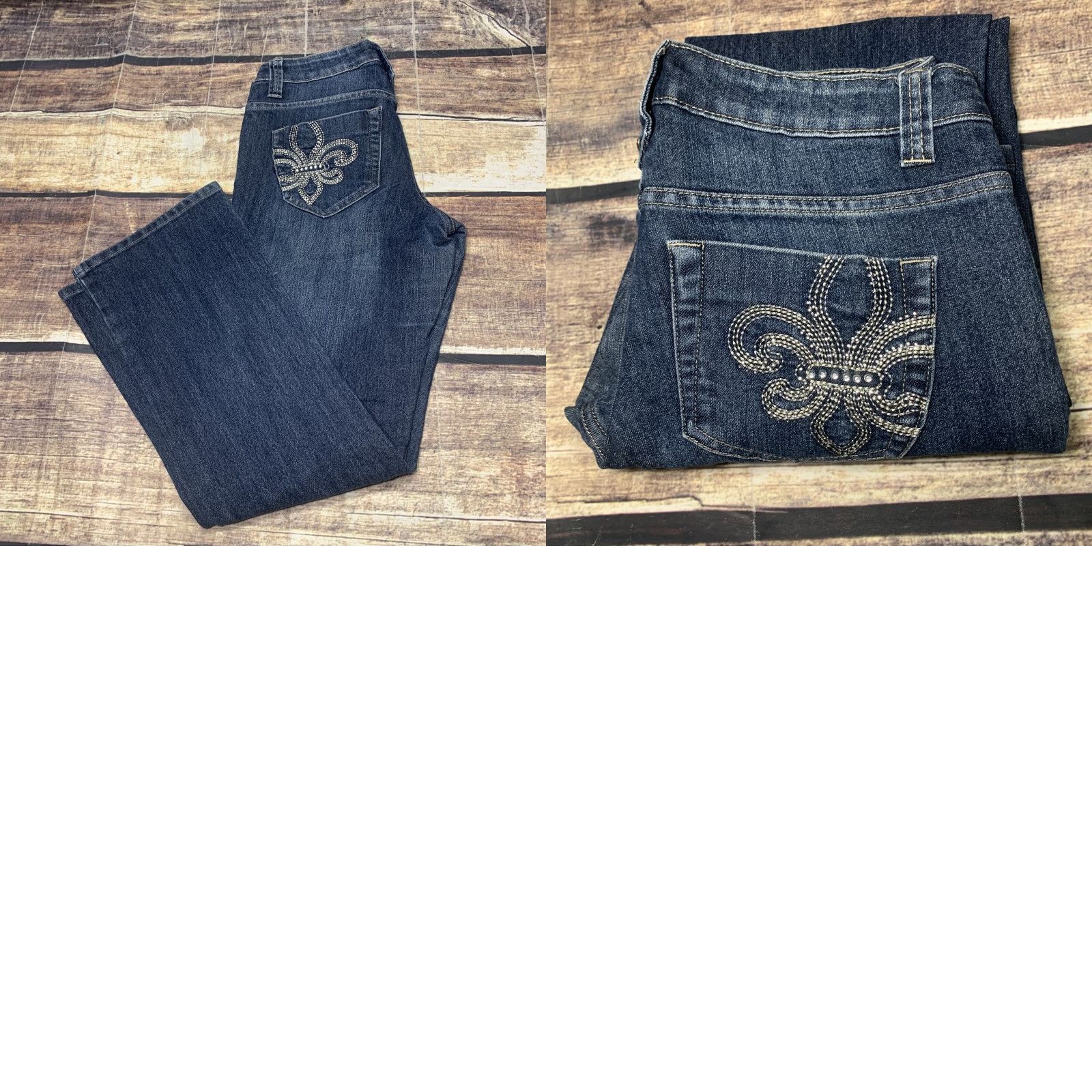 Denime Womens Massini Mid Rise Bootcut Stretch Denim Blue Jeans Size 8 Bling 32 x 30 Size 30" / US 8 / IT 44 - 9 Thumbnail