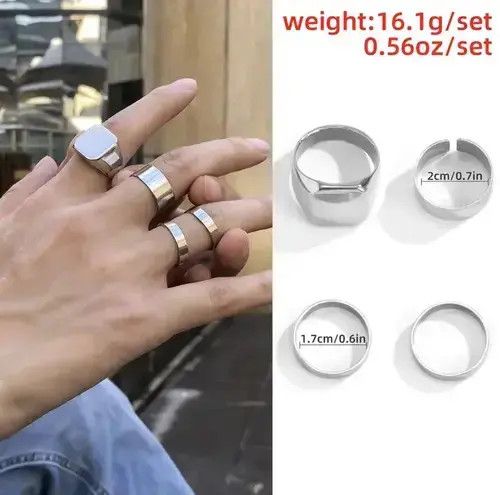 Japanese Brand 4 pcs/ Set- Hiphop Rock Theme Ring Size ONE SIZE - 4 Thumbnail