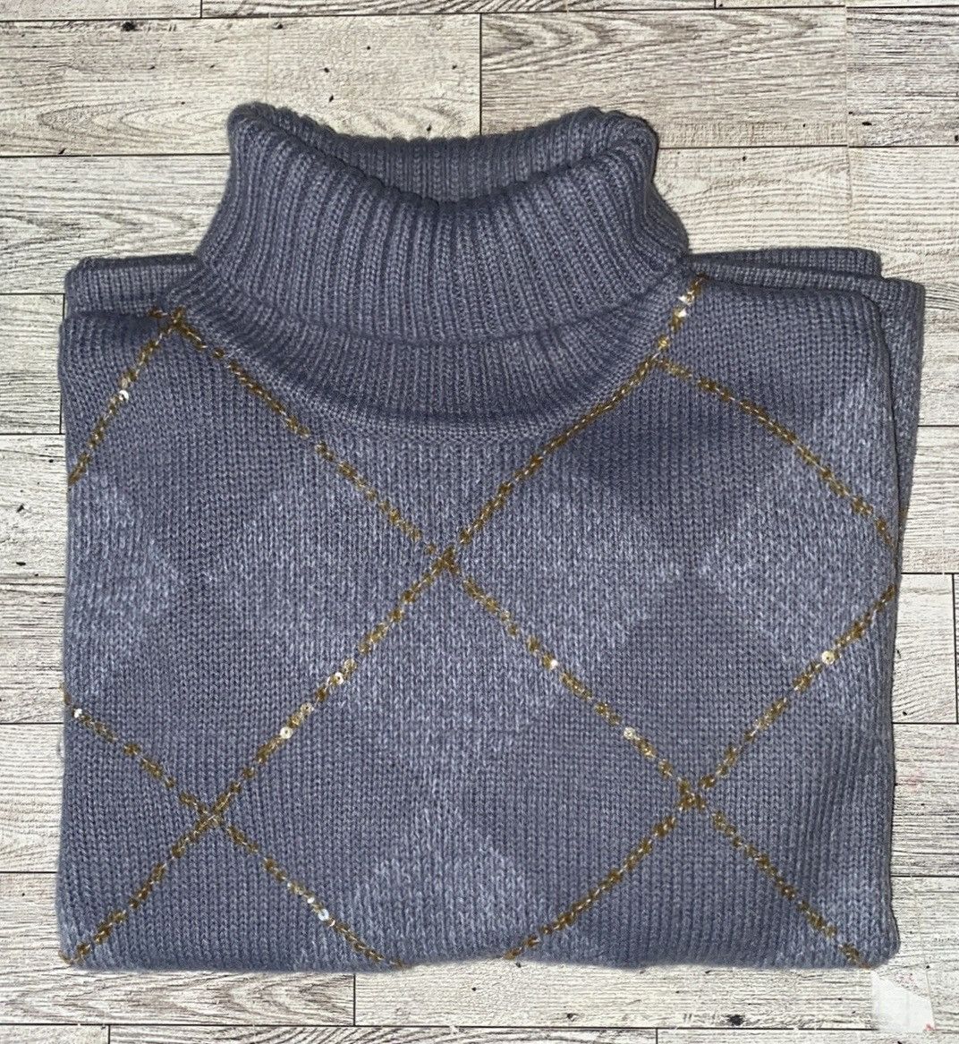 Vintage Vintage, Purple/Gray, Argyle Print, Turtleneck Knit Sweater Size S / US 4 / IT 40 - 2 Thumbnail
