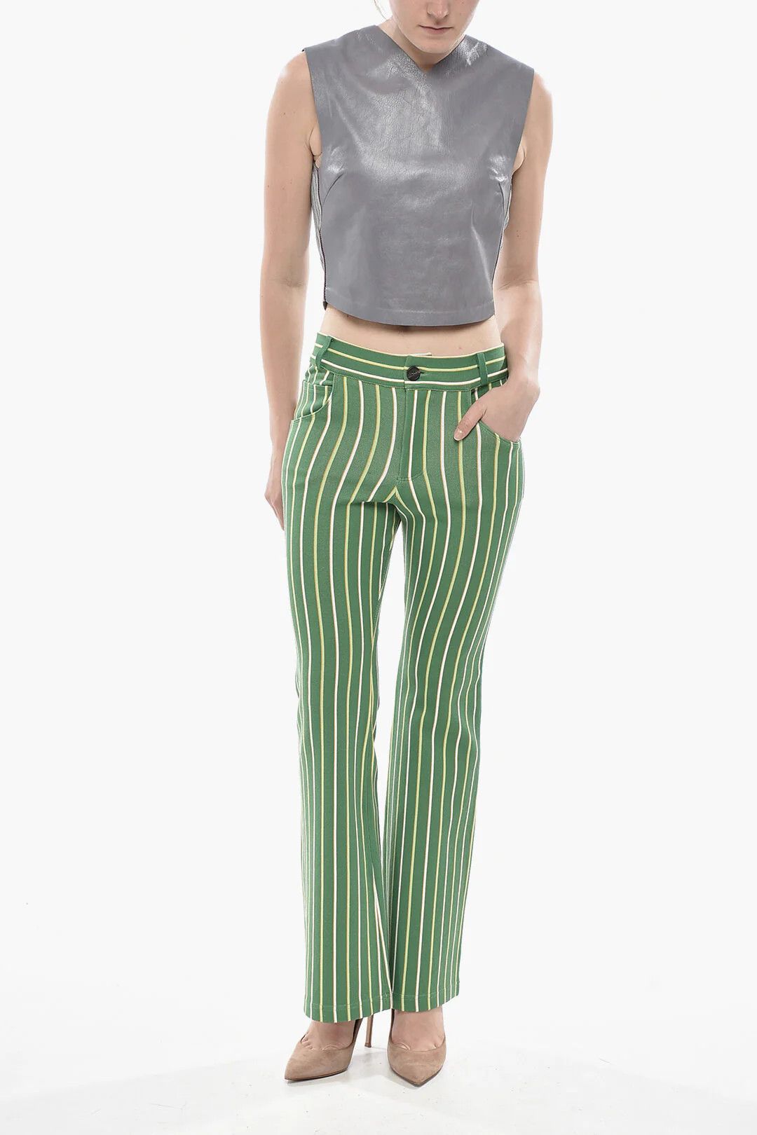Marni og1mm0326 5-Pocket Striped Stretch Pant in Green Size 26" / US 2 / IT 38 - 4 Thumbnail