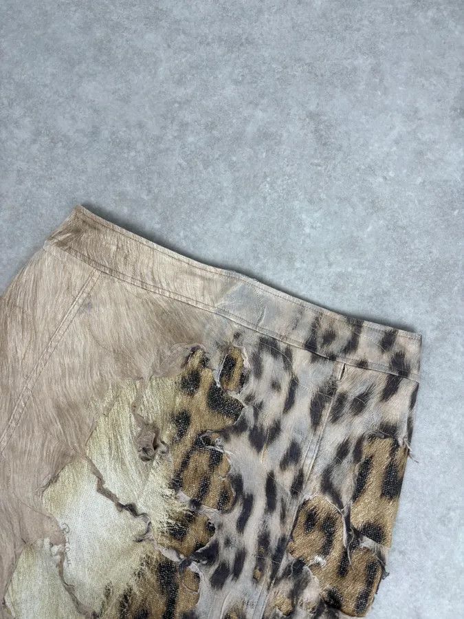 Roberto Cavalli 1990s Roberto Cavalli Beige Denim Destructured Leopard Skirt Size 30" / US 8 / IT 44 - 5 Thumbnail
