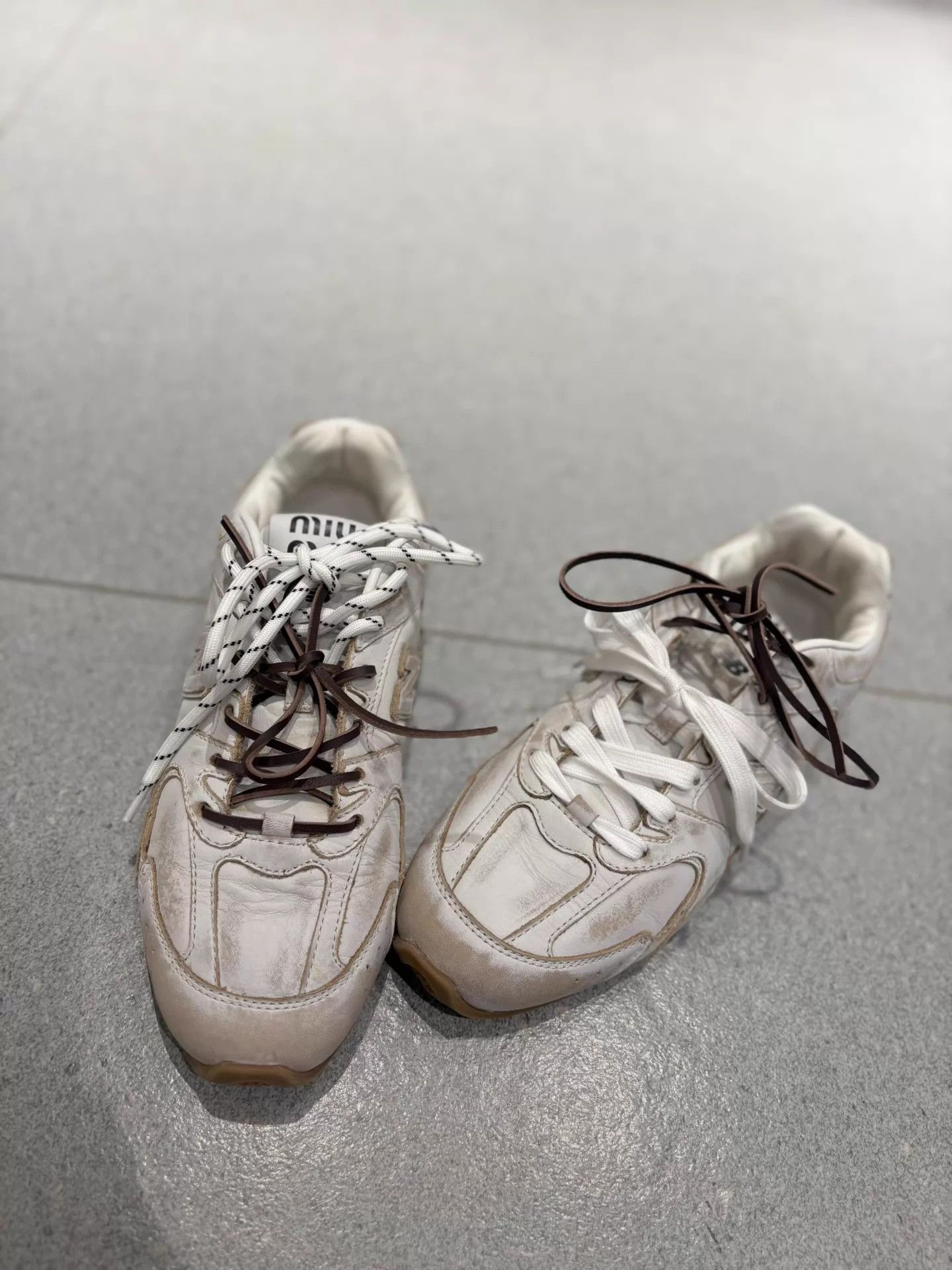 Miu Miu Miu x NB White Distressed Trainer 99 New 38.5 (39) Size US 8 / IT 38 - 1 Thumbnail