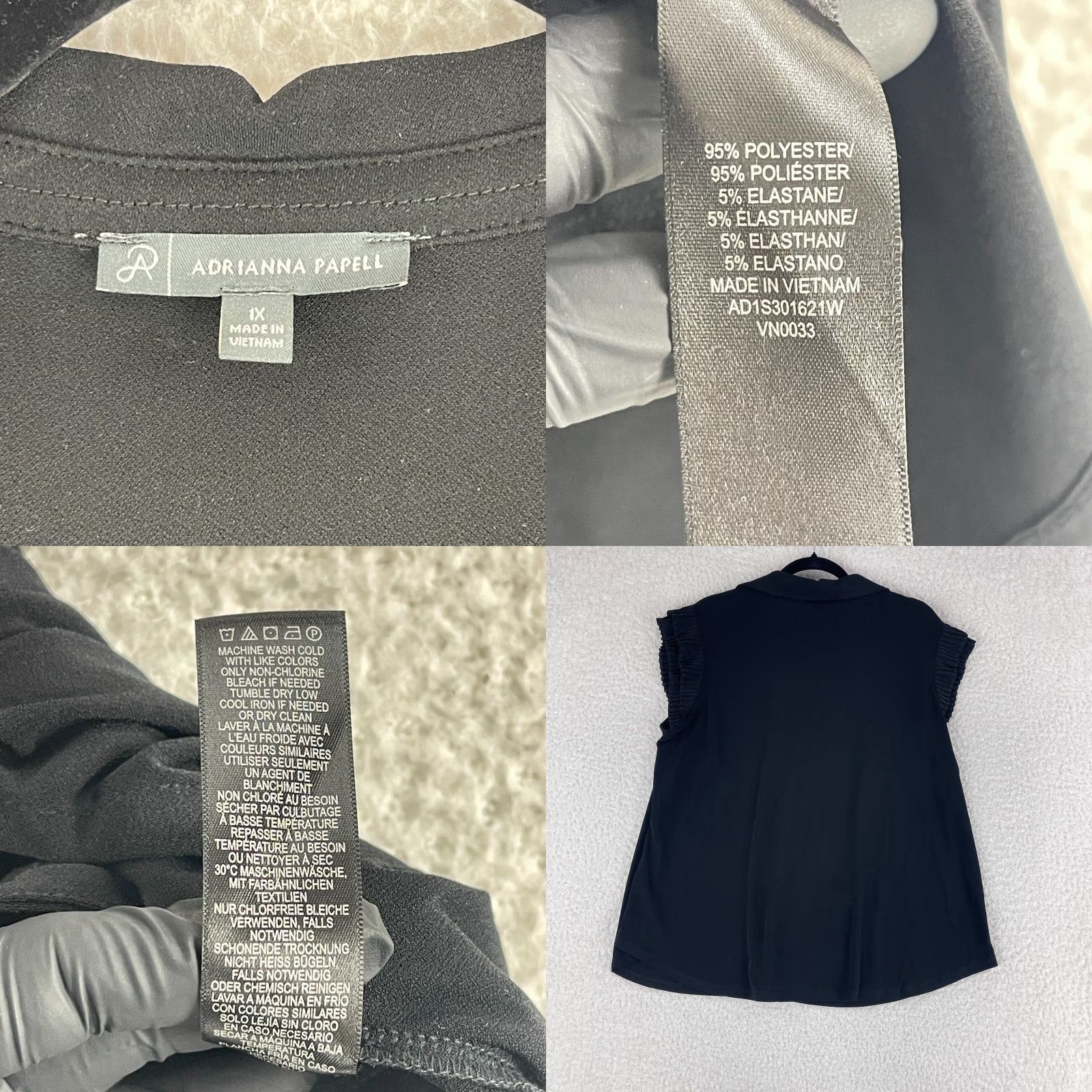 Adrianna Papell Adrianna Papell Shirt Womens 1X Black Button-Up Cap Sleeve Casual Pullover Size XL / US 12-14 / IT 48-50 - 8 Thumbnail
