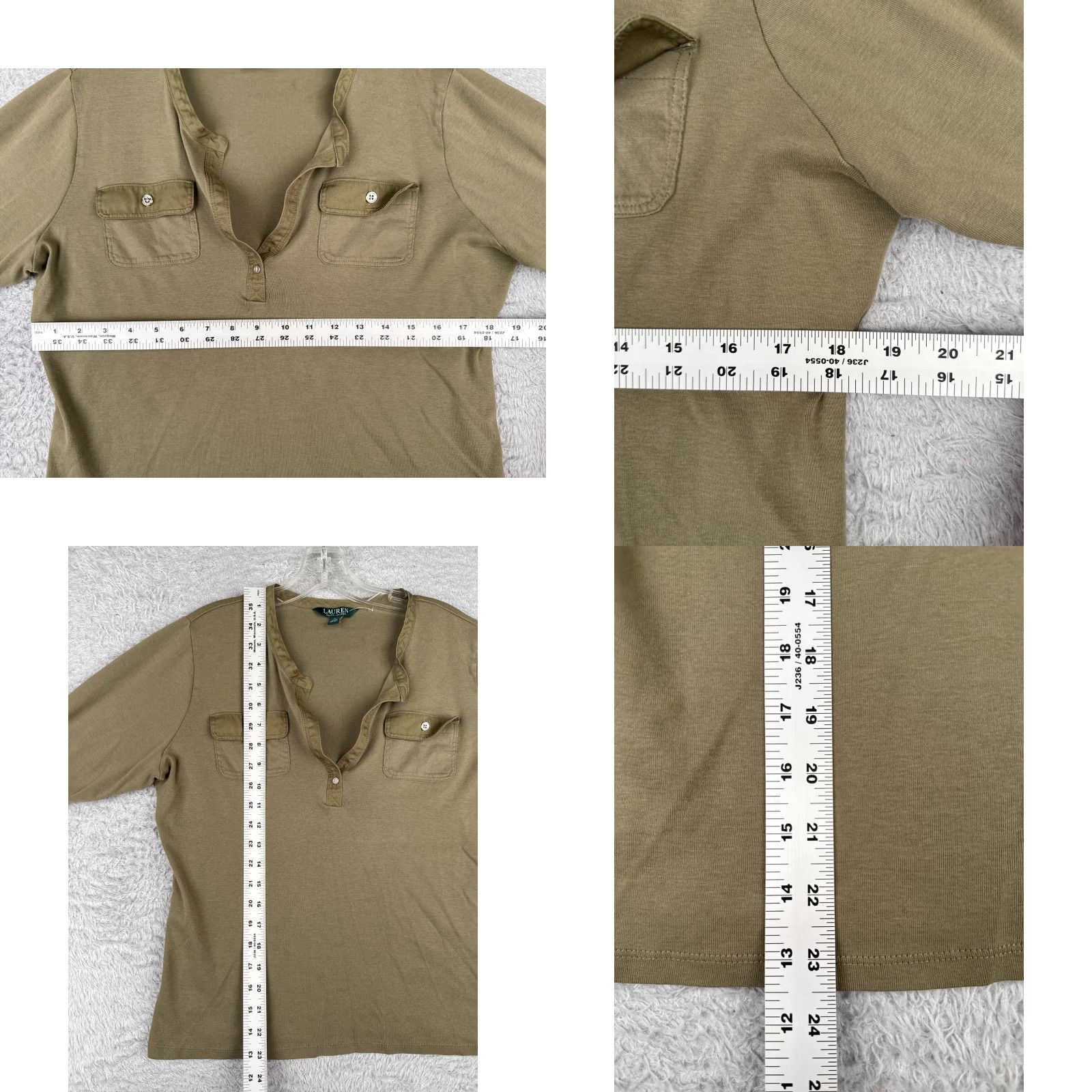 Ralph Lauren Lauren Ralph Lauren Shirt Women XL Green V-Neck 100% Cotton Pocket Size XL / US 12-14 / IT 48-50 - 8 Thumbnail
