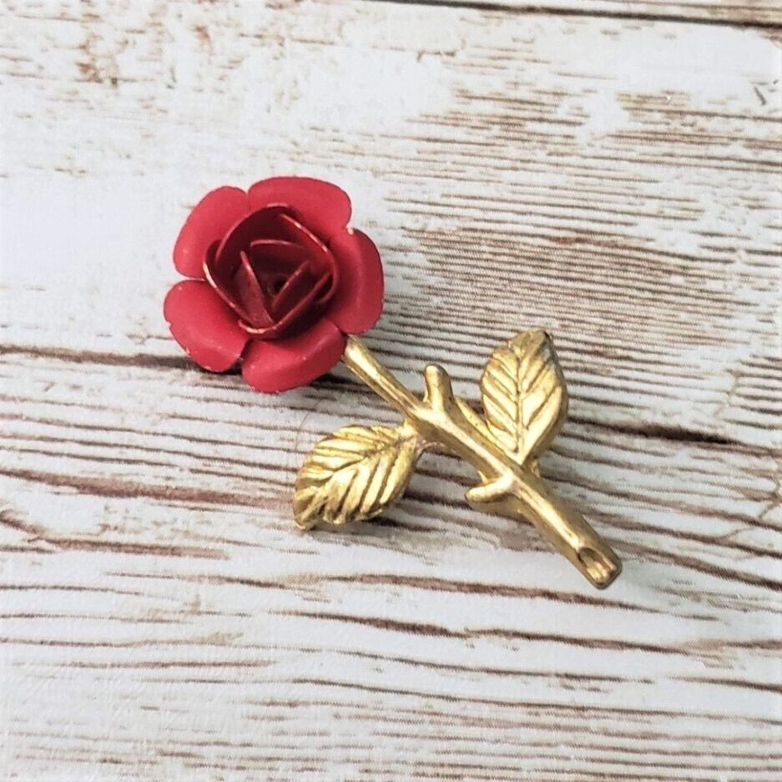 Other Vintage Brooch / Pin Red Rose with Gold Tone Stem | Grailed