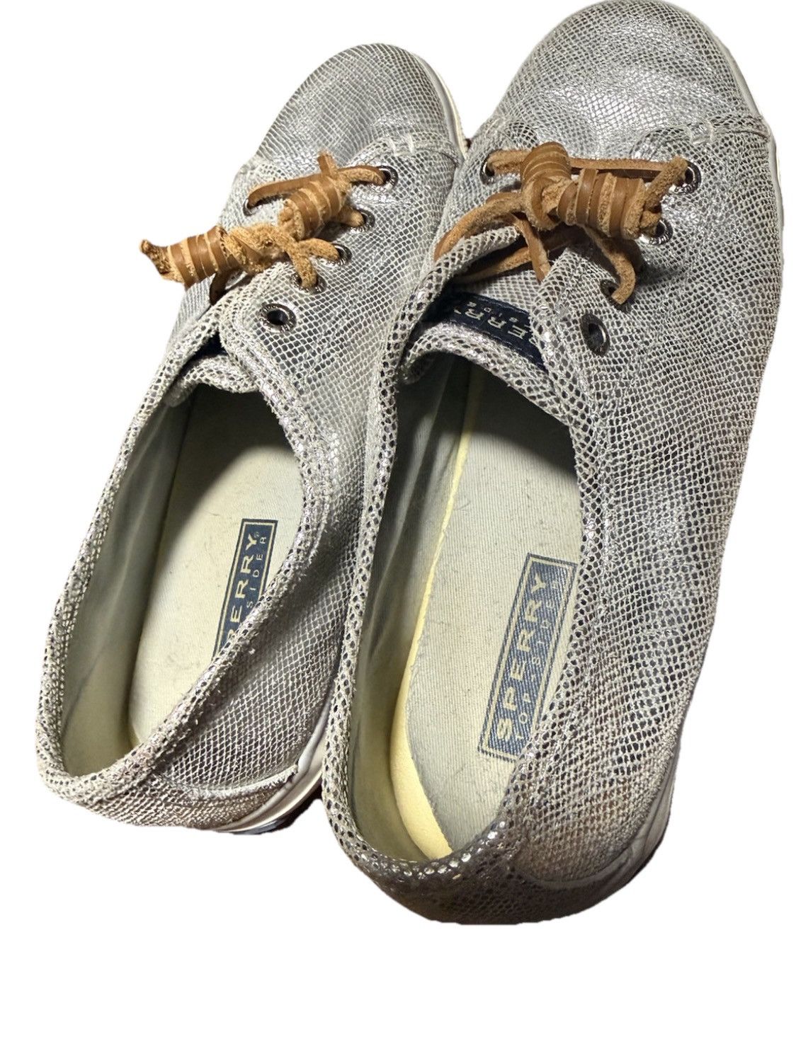 Sperry Women’s 8M Sperry Metallic Silver Leather Sneakers STS94858 Size US 8 / IT 38 - 8 Thumbnail